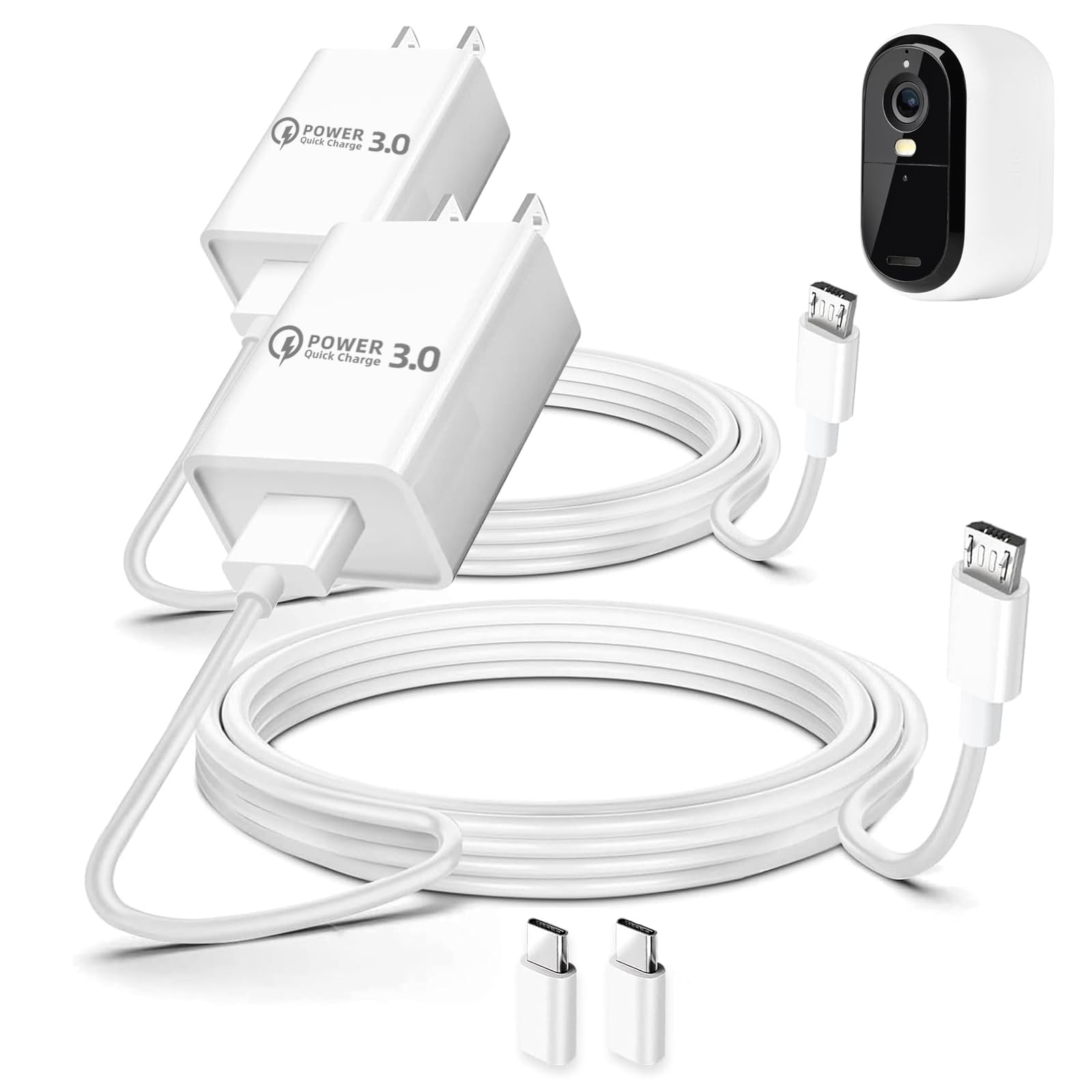 2 cavi di ricarica rapida QC3.0 da 3 m per fotocamera Arlo Pro/Pro2, cavo di alimentazione 9 V per Arlo, Q, GO, Essential Spotlight XL/XL 2nd, Ring Stick Cam, Wyze Cam Pan v3 v2, Blink, Yi Home, Kasa