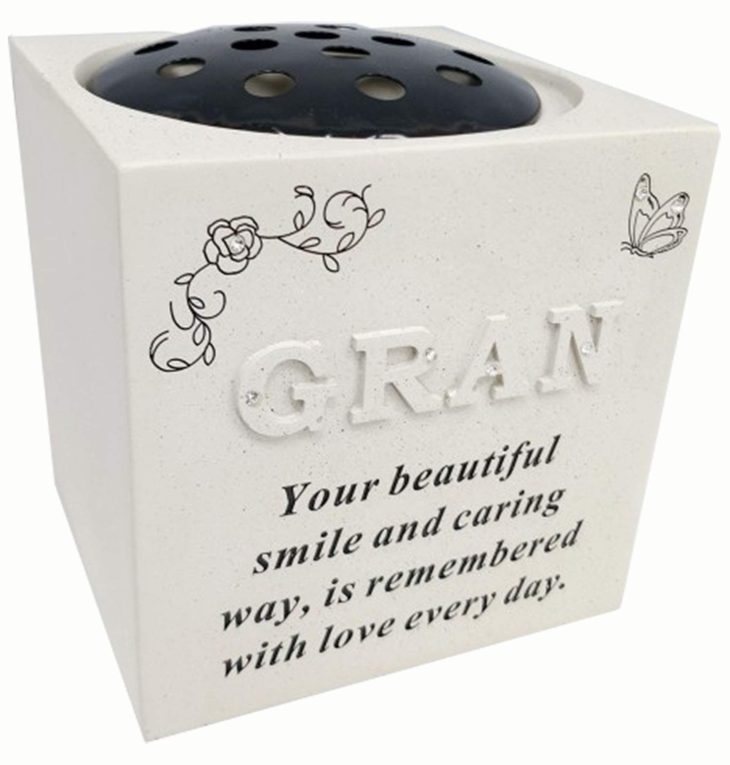 David Fischhoff Gran Raised Letter Rose Bowl with Diamante Decoration, Weatherproof - for Graveside Flower Arrangements, 14 X 15 Cm