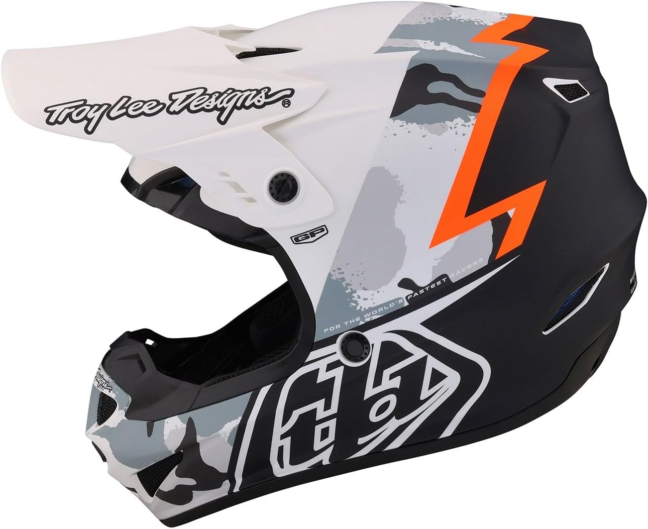 Troy Lee Designs GP Helmet for Motocross MX, Light Weight 16 Vents, Volt Camo White, MD, SKU 103948003