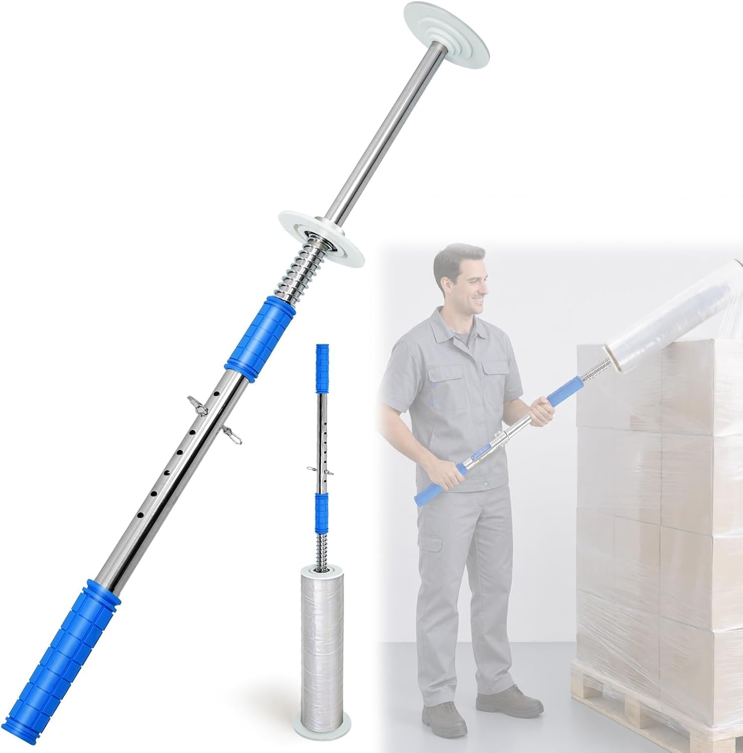 Wudlep Long Handle Pallet Stretch Wrap Dispenser