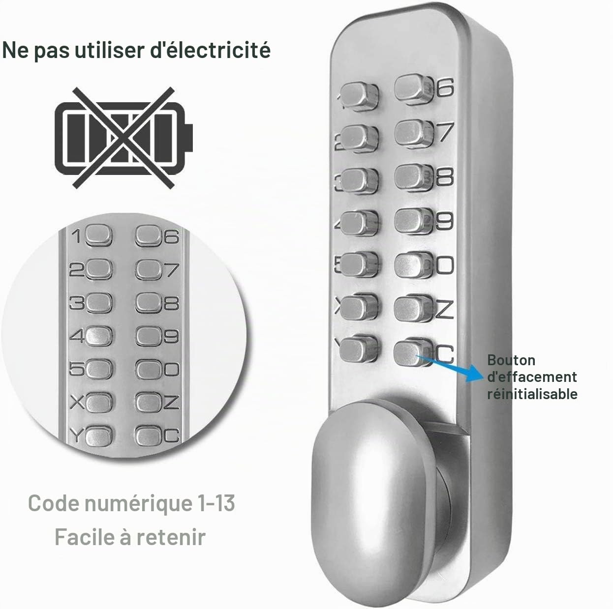Alliage de Zinc Verrou de Porte a Code sans Clé Serrure à Code Mécanique Style Rétro 6 Code Lock Convient pour Garage hôtel Bureau Studio Entrepôt Dossiers