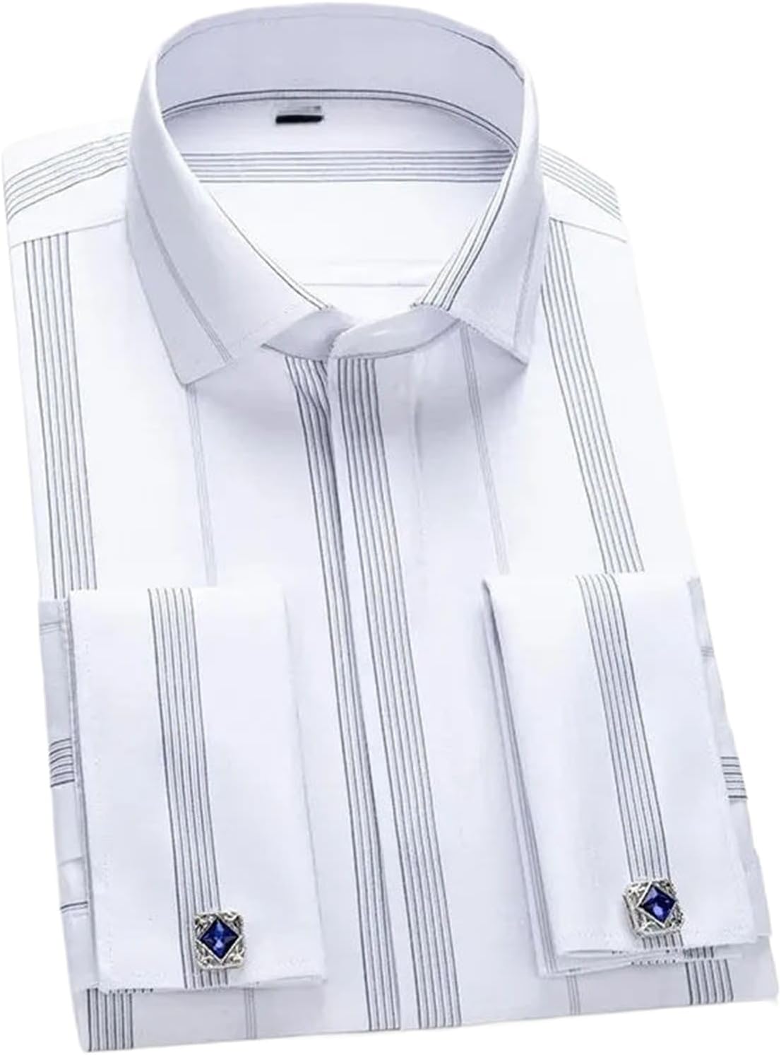Men's French Cuff Shirt Long Sleeve Double Pleat Sleeve Business Casual Shirts Tops