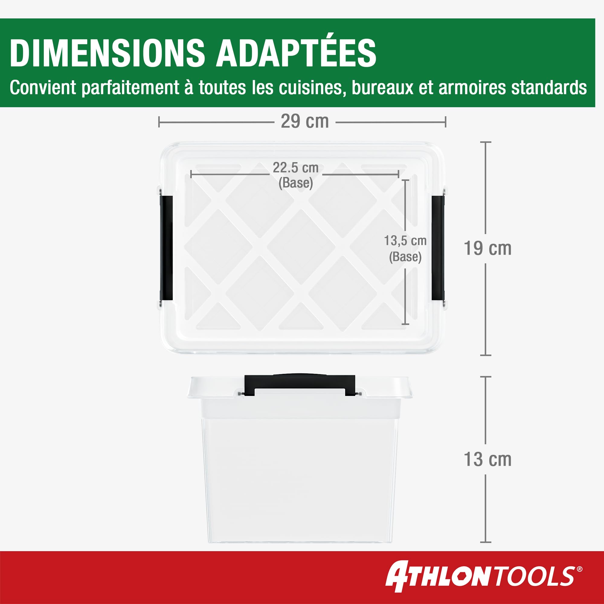 ATHLON TOOLS Lot de 10 boîtes de rangement de 5 L avec couvercle, petites, 100 % nouveau matériau, transparentes, sans BPA, conteneurs empilables, clips de verrouillage gris, pratiquement hermétiques