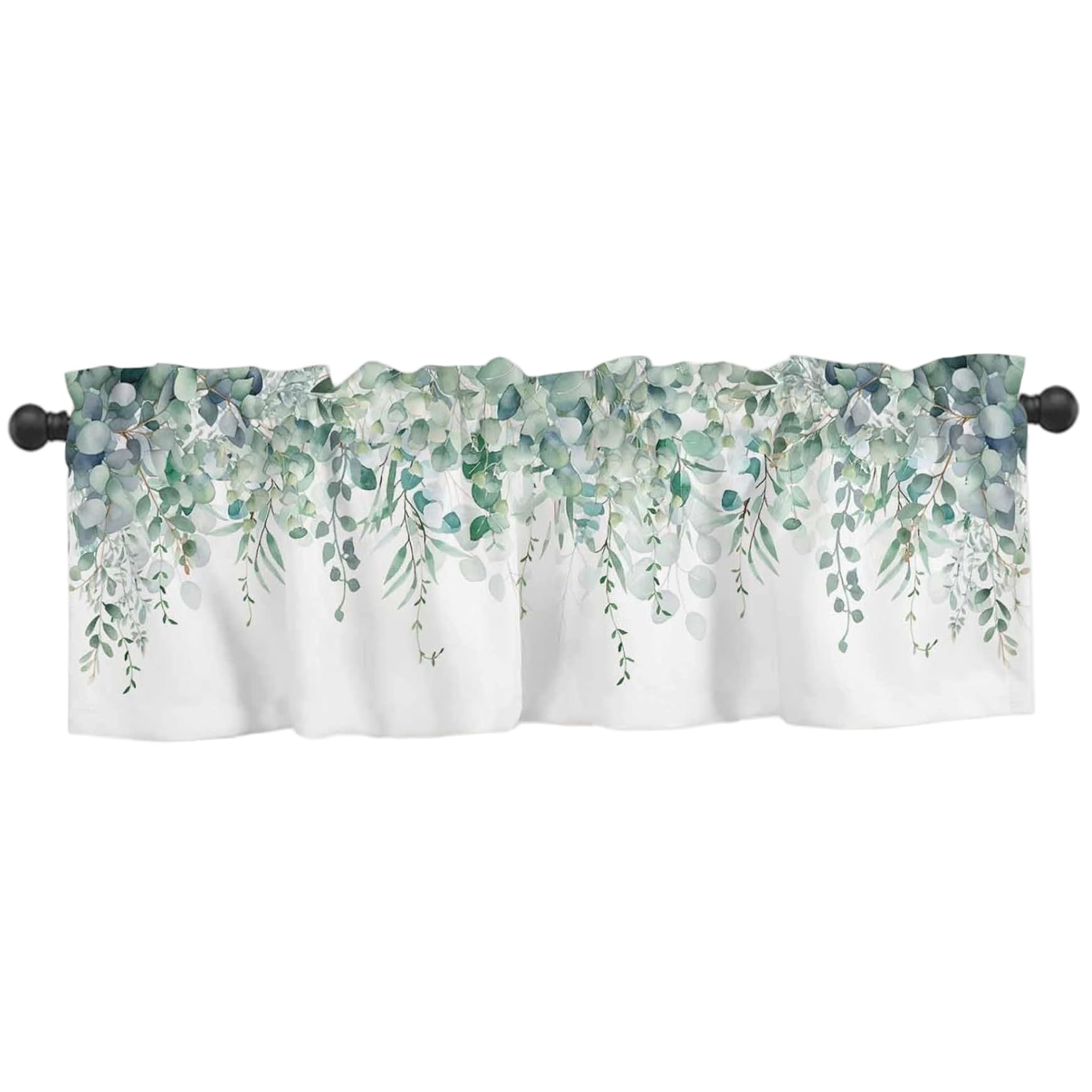 Awnsimfreien Green Kitchen Valances, Curtain Valance 18X54 Inch Eucalyptus Leaves Kitchen Curtains Valances Rod Pocket Window Curtains For Bathroom