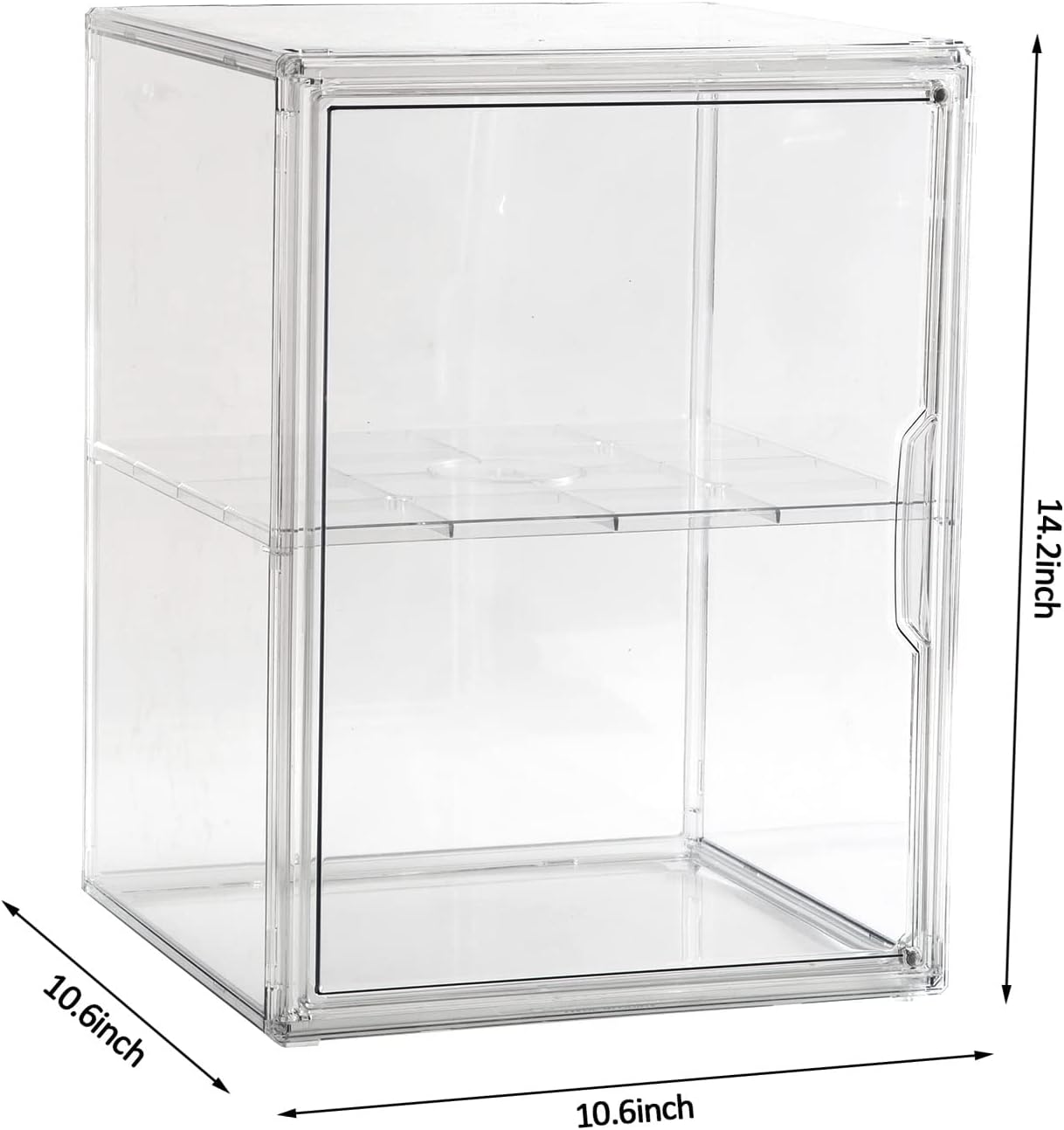 BOHOIDEE X-Large 2 Tiers 14.2"X10.6"X8" Acrylic Display Case with 1 Division Board, Clear Organizer Box Plastic Holder with Magnetic Door for Loungefly Backpack, Handbags, Purses, Boots
