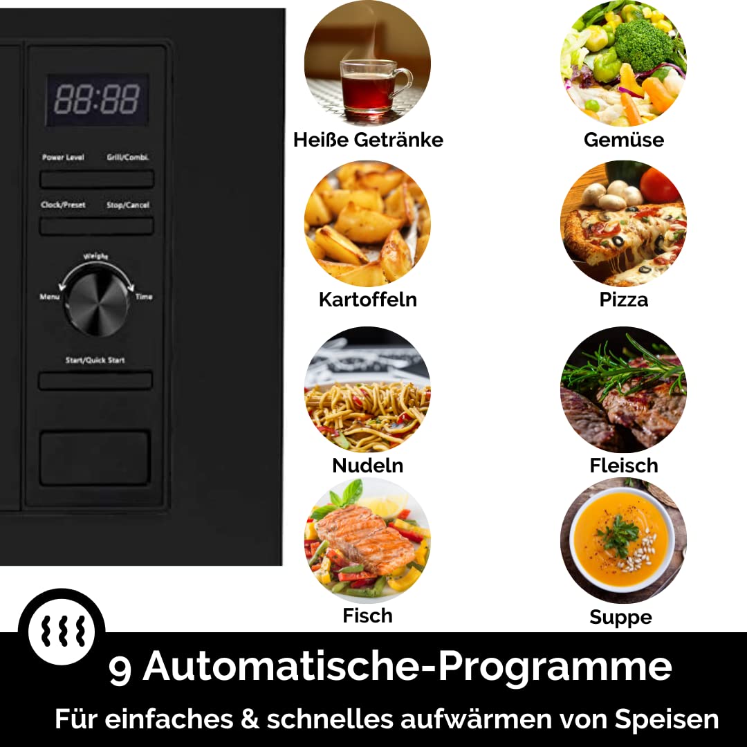 WOLKENSTEIN WMW800-20GB I 800W Mikrowellenleistung I 20L Garraum I 6 Leistungsstufen I 9 Garprogramme IAuftaufunktion I Metall-Gehäuse I Drehteller (24,5cm) I LED-Display I Kindersicherung I Schwarz