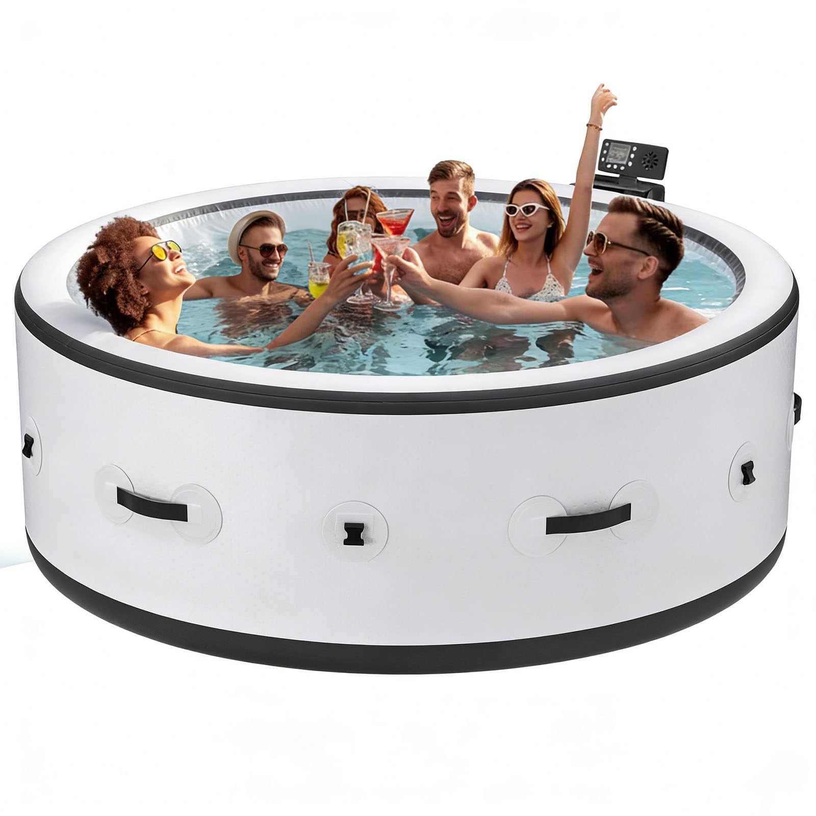 Baignoire Gonflable avec Fonction Bulles, Spa De Massage Purespa pour 4 à 6 Personnes, Jets d'air Apaisants, Système De Remplissage Rapide Intégré, Lumières LED (206 X 206 X 71 cm)