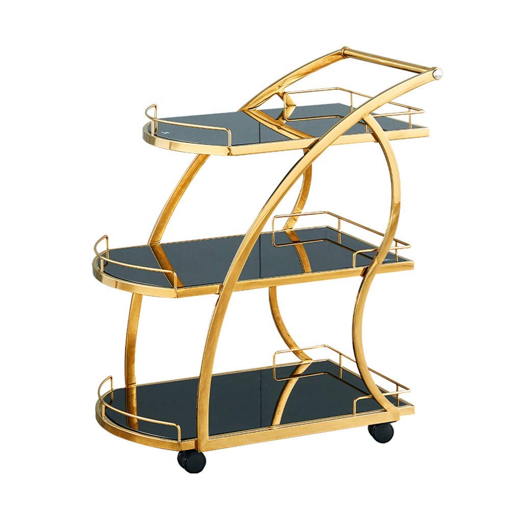 asdchZen Metal-3 Layer Service Trolley Household Restaurant Hotel Wine Water Wheel Fruit Multifunctional Storage Trolley