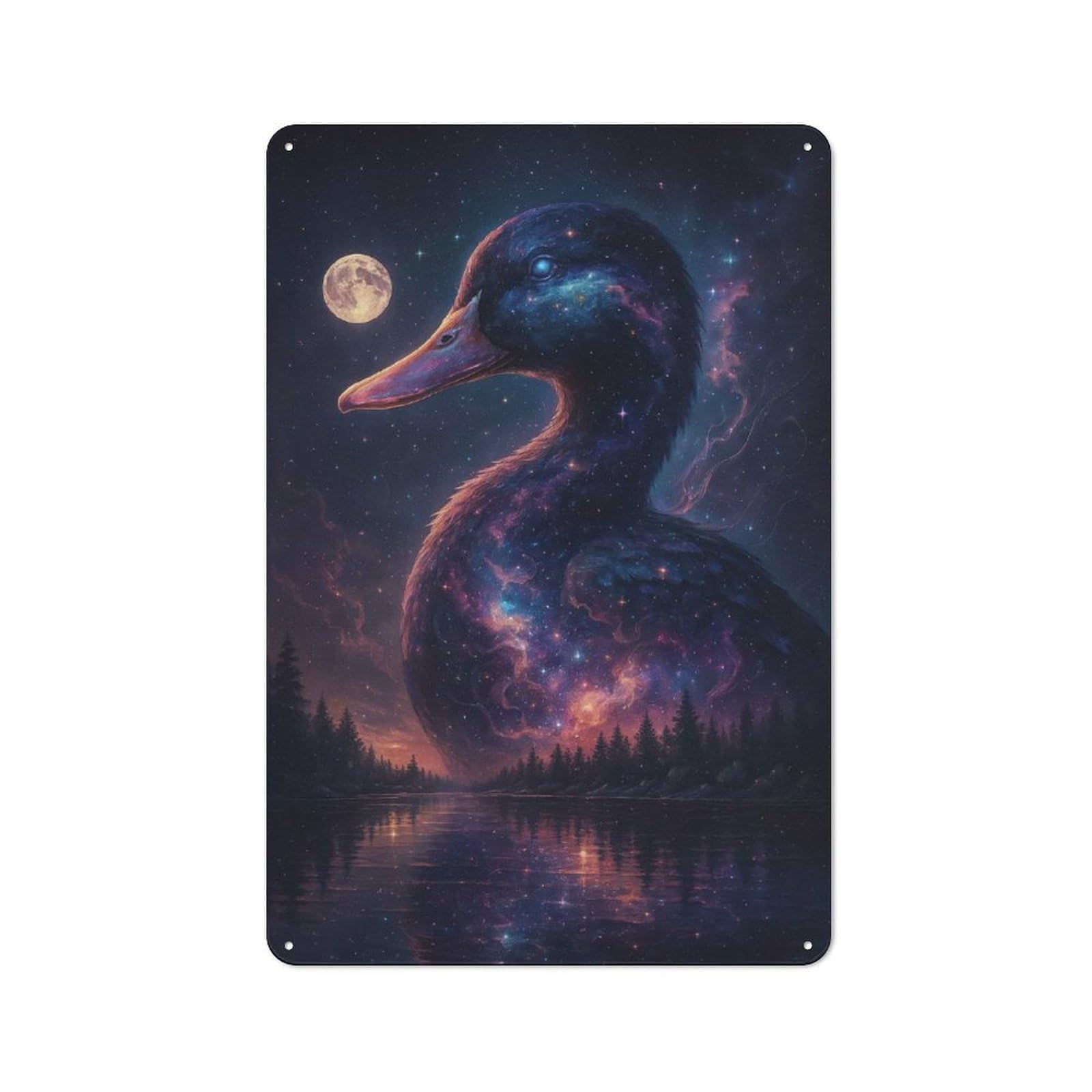 Understated Office Metal Sign 30x20cm Featuring Cosmic Duck by The Lake, Studio Wall Plaque for Office, Study, Studio Or Hallway