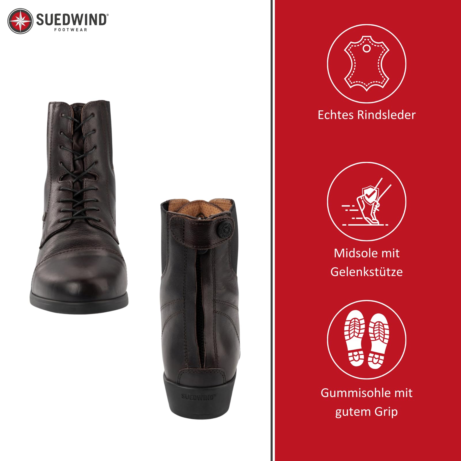 SUEDWIND FOOTWEAR Reitstiefeletten Advanced II BZ Lace Soft – Damen Jodhpur Stiefelette – Mesh-Innenfutter, Reißverschluss & Schnürung – Leder Chelsea Boots – Schwarz o. Braun – 36-46