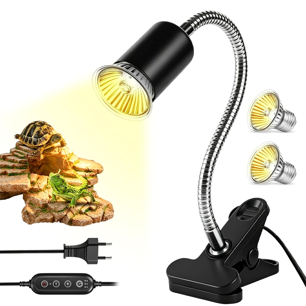 Lampa grzewcza żółwia, żółwia ziemnego, gady L-ampe terrarium z zaciskiem obrotowym 360°, odpowiednia 2 żarówki UVA UVB 50 W dla żółwi, jaszczurek, wężów, pająków i gadów