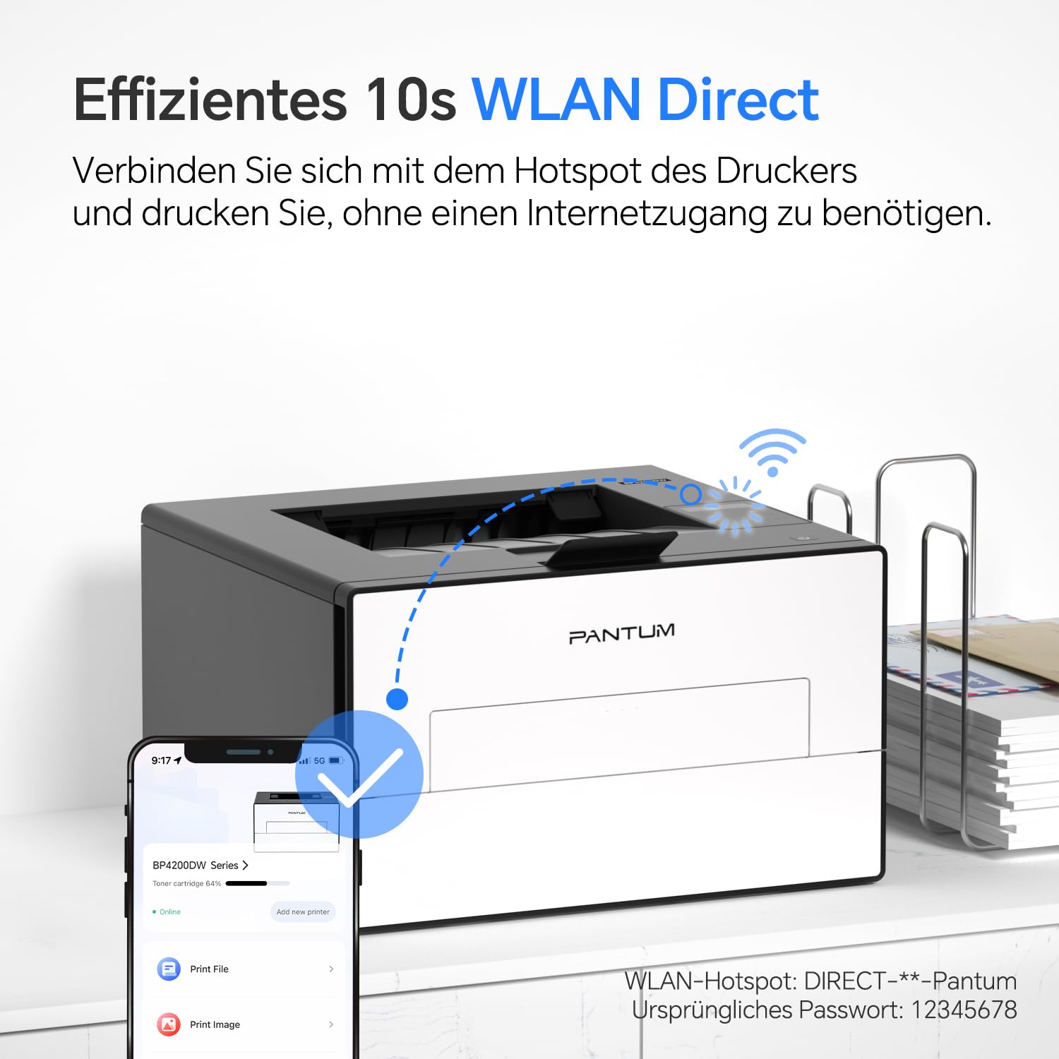 PANTUM BP4209DW Laserdrucker Schwarz Weiss mit Automatischer Duplexdruck, Drucker WLAN/USB/Ethernet, A4, 30 ppm, Inklusive 1000-Seiten-Starter-Tonerkassette
