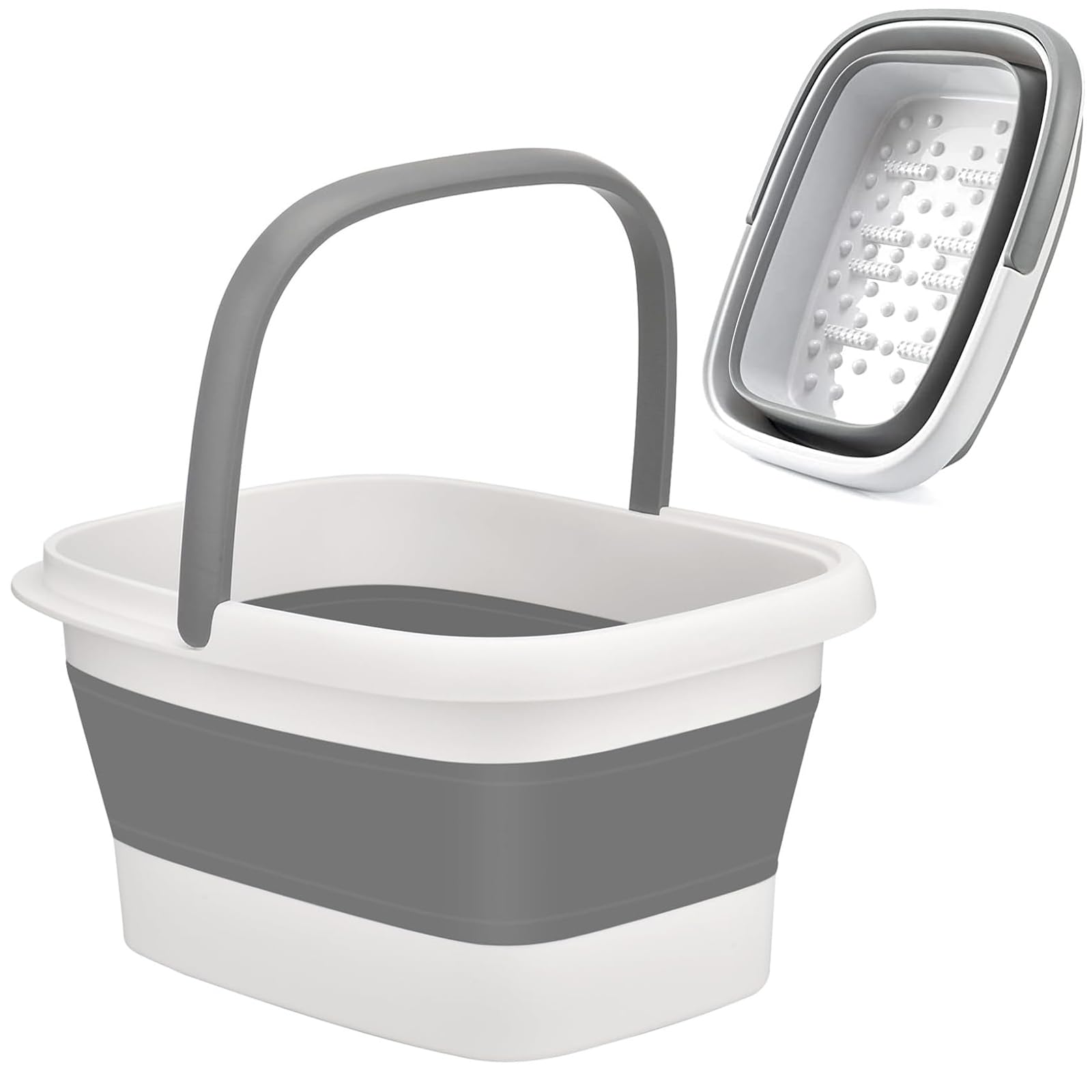 Collapsible Foot Bath Basin, 15L/4 Gallons Foot Soak Bowl with Handles and Massage Acupoint for Soaking Feet, Pain Relief, Pedicure, Home Spa Treatment (Grey)