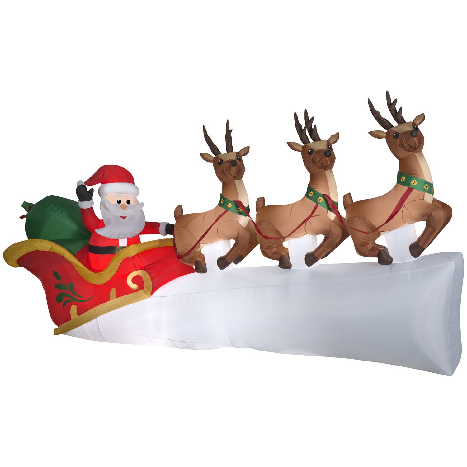 GemmyChristmas Inflatable Santa's Sleigh with Flying Reindeer, 5.5 ft Tall, Multi