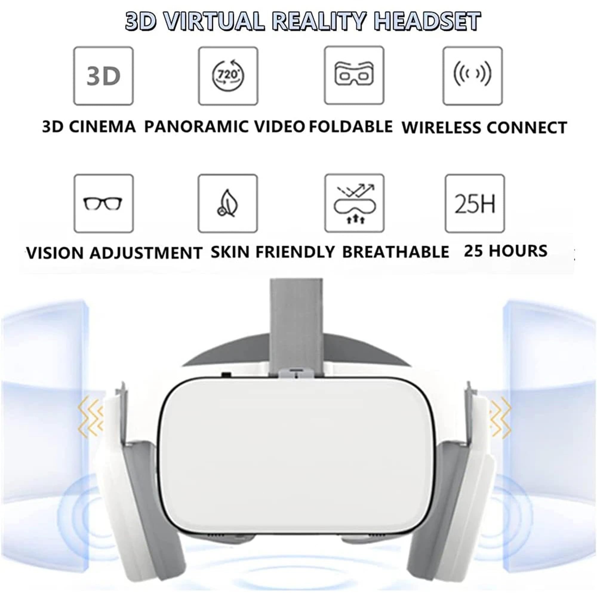 Auriculares VR con auriculares Bluetooth, gafas de realidad virtual plegables para teléfonos móviles, compatibles con iPhone y Samsung Galaxy