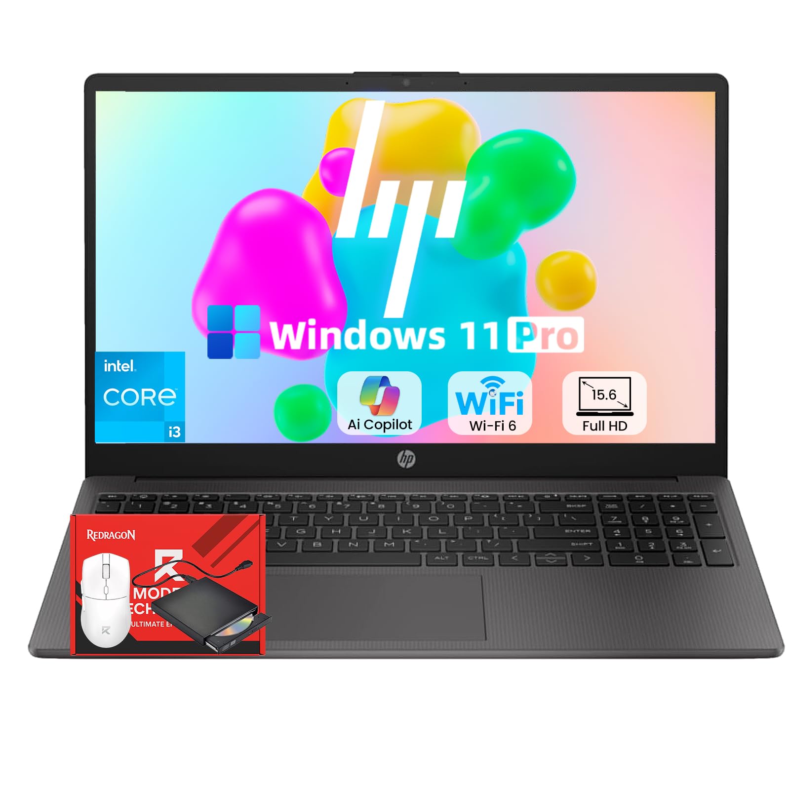 HP 250R-G9 Flagship Business Laptop - w/AI Copilot & Free CD/DVD Drive - 15.6" Full HD - i3 1315U (Beat Intel i5-1235U) - Wi-Fi 6 -Win 11 Pro w/w/Redragon Bundle (32GB RAM | 1TB SSD)