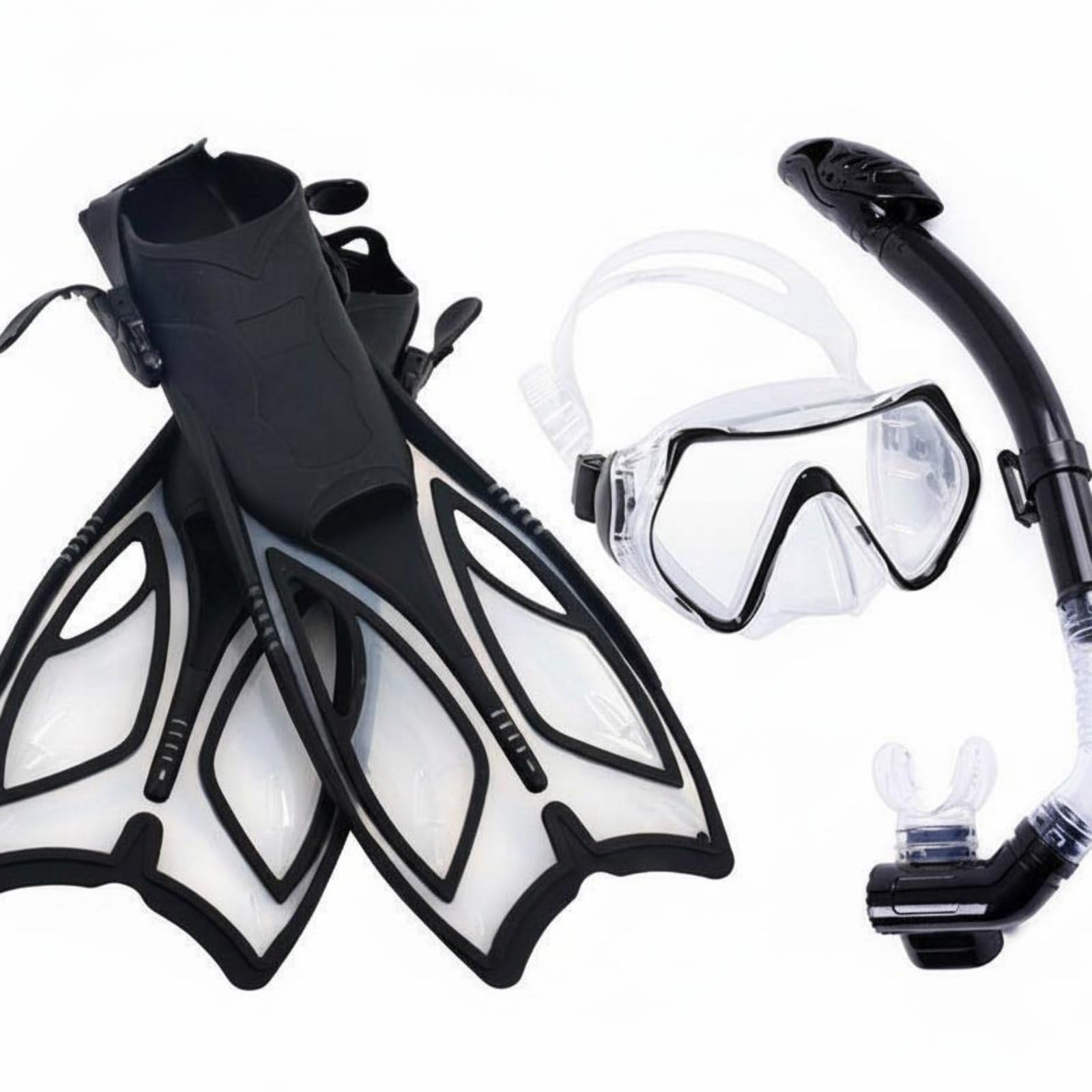 Aletas y Máscara Equipo de Snorkel Completo con Tubo Seco Gafas Aletas Ajustables Lente Reforzada Silicona Suave Sellado Cómodo Adecuado para Playa, Negro, M