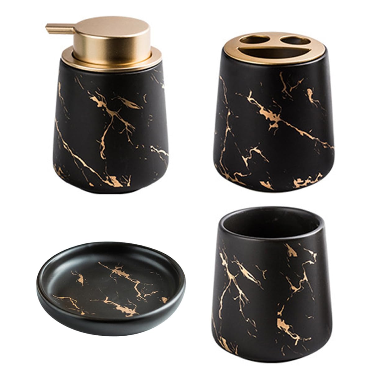 Toyvian Set de Baño Dispensador de Jabón y Vaso para Cepillos de Dientes de Cerámica Negra, Elegante y Portátil para Uso en Baño y Aseo Personal