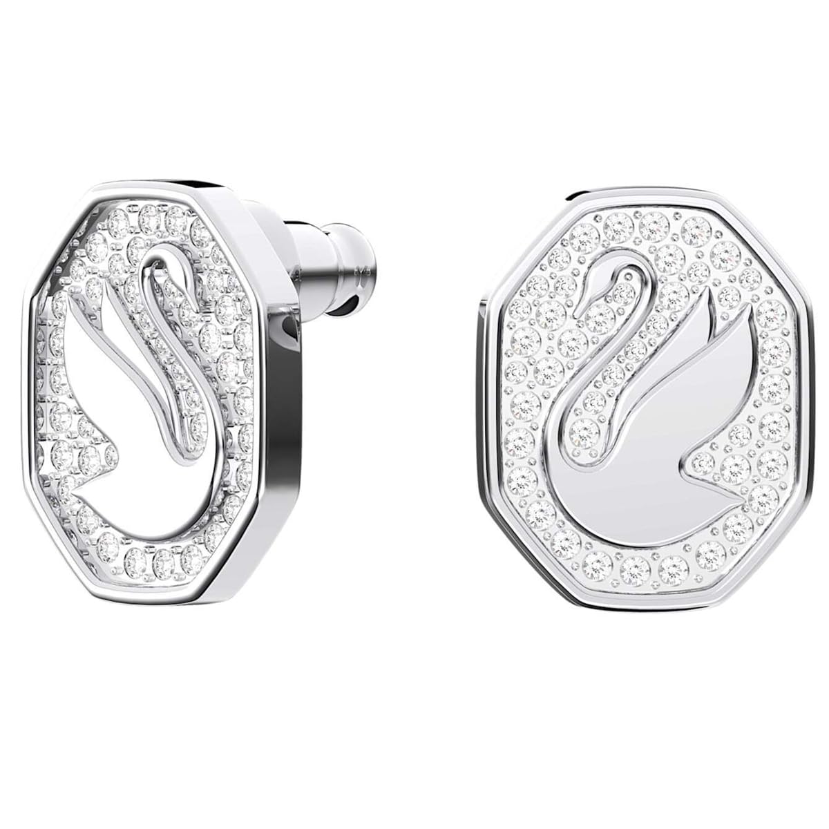 Swarovski Kolczyki zapinane na sztyft Signum, Swan, Białe, Powłoka z rodu