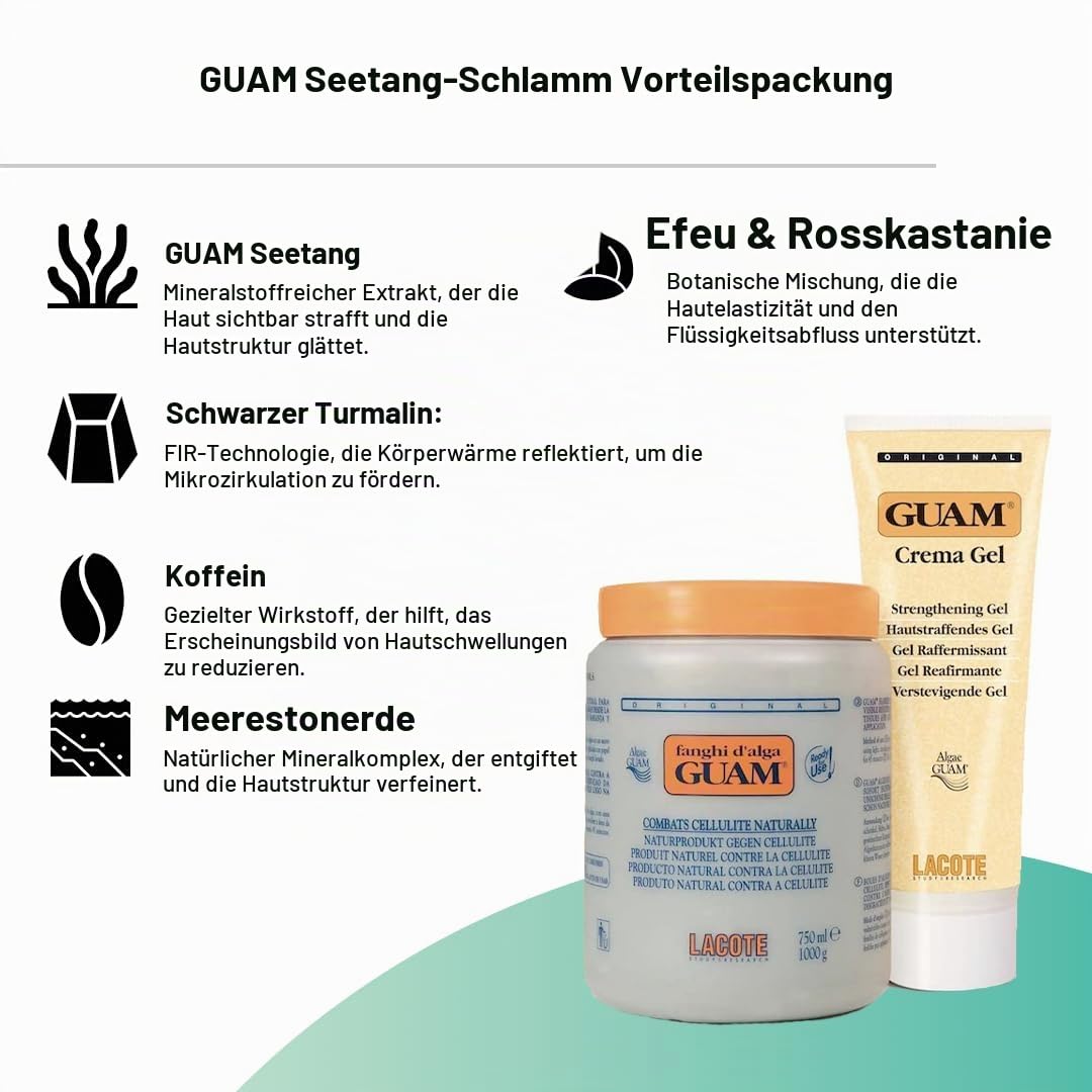 Guam, Algenfango Guam Günstiges Set, Packung mit 1 kg Algenfango Guam FIR + 200 ml Creme-Gel mit Guam Algen FIR Schlamm, Aktive Wärme auf der Haut, Made in Italy