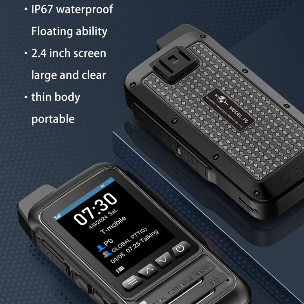 Wurui TXQ Global-ptt P0 4G LTE walkie talkies Waterproof IP67 Professional poc Pair for Adults Long Range Distance intercom 1000 Miles Network Radio Two Way radios (2PCSwithCard)