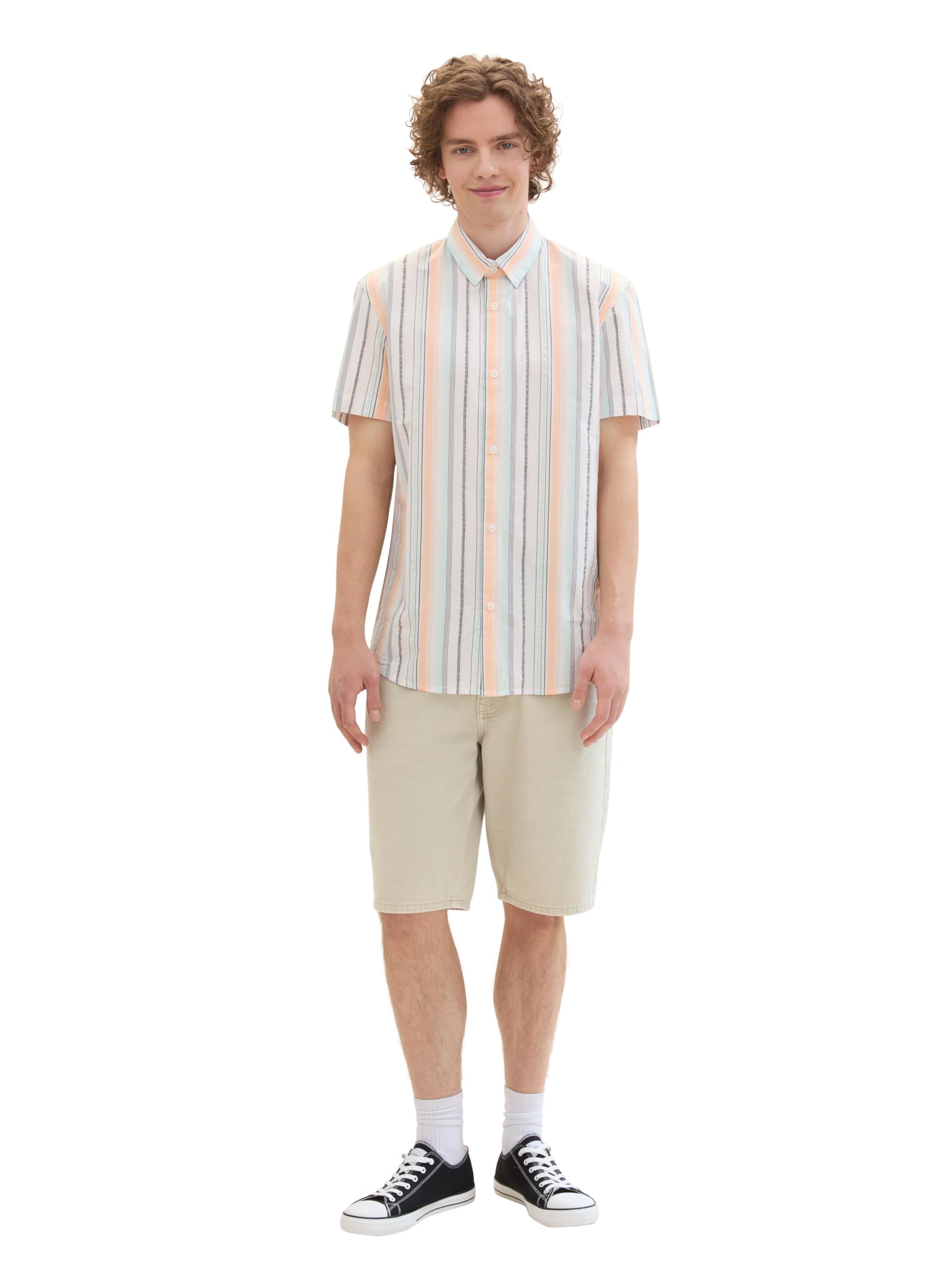 TOM TAILOR Denim Herren Dobby Kurzarm Hemd mit Streifen-Muster