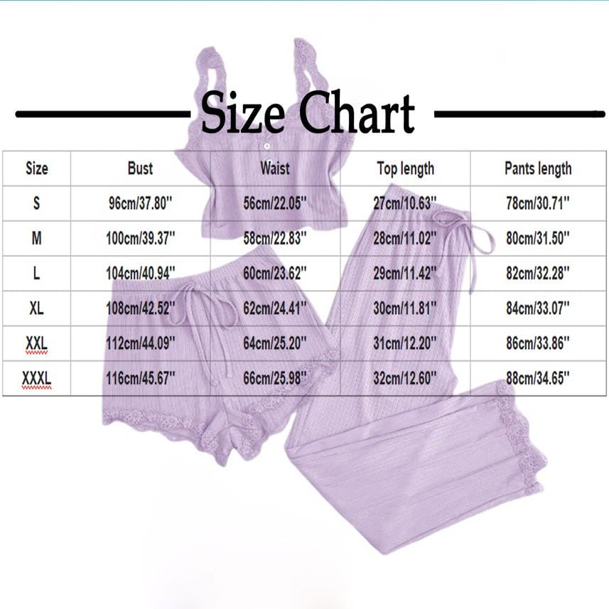 Womens 3 Piece Pajamas Sets Sleeveless Camisole Button V Neck Camis Pjs Shorts Pants Sleepwear Soft Comfy Loungewear2