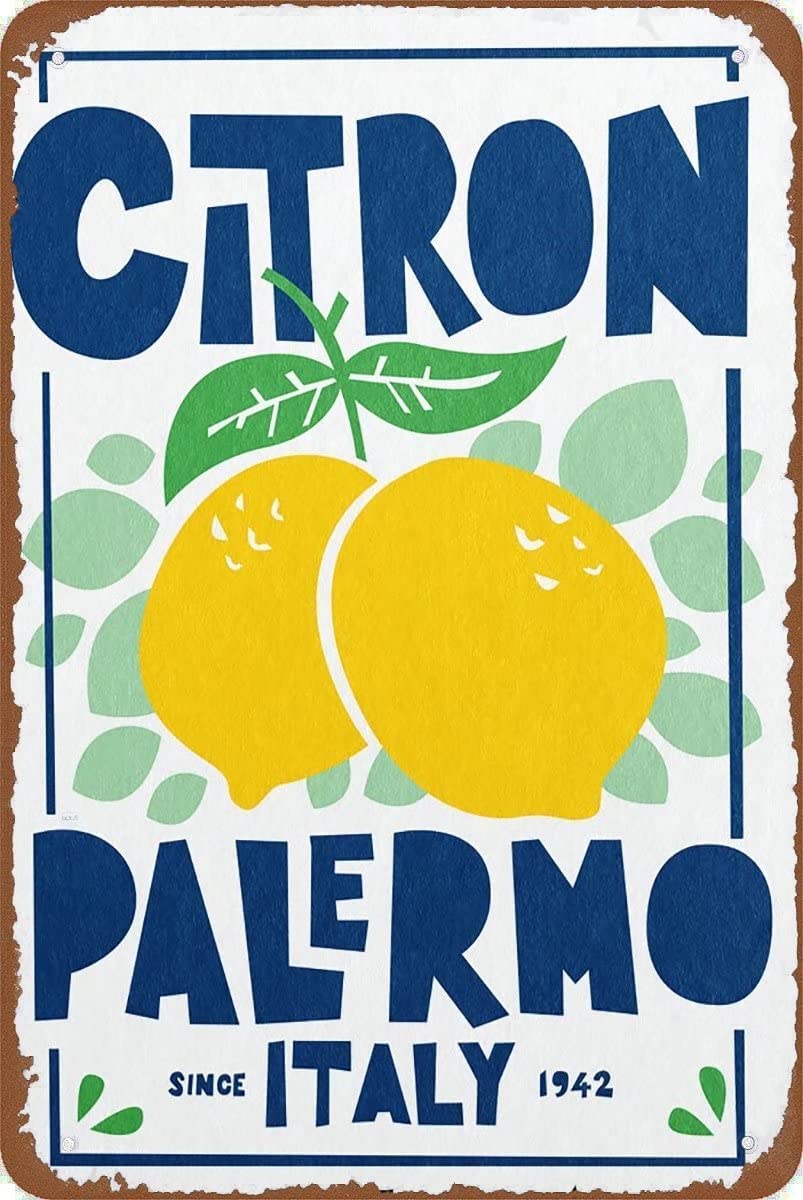 Yunking Style-93 Kitchen Poster Printing Italian Lemon Poster Gourmet Gift Wall Decoration Novelty Tin Metal Sign Plaque Bar Bar Retro Vintage Wall Decoration 12X8 Inches