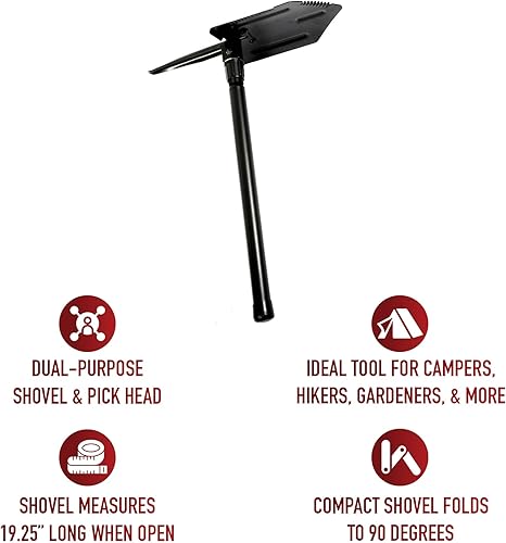 Miniatura 7 de Rothco Pala plegable con mango de acero pesado - Herramienta compacta de supervivencia para acampar al aire libre