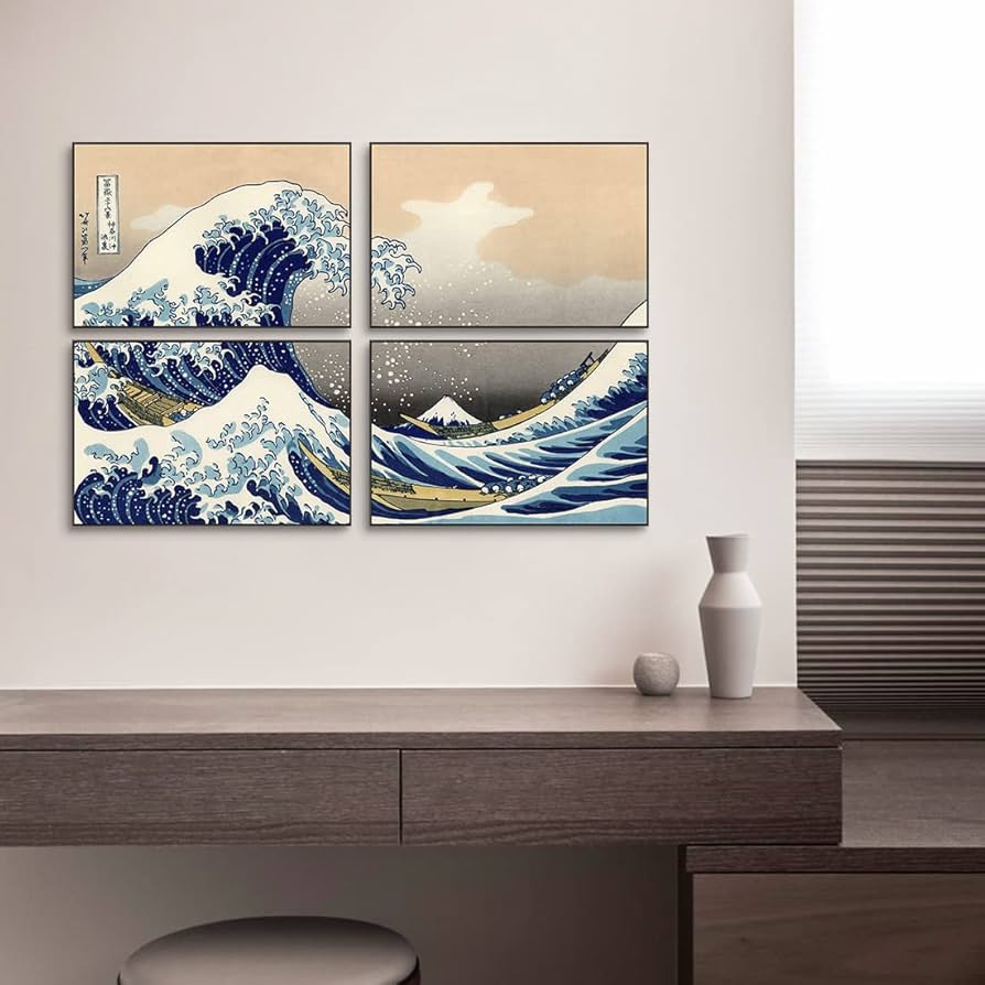 Amazon.co.jp: 浮世絵 アートパネル 4枚セット 飾り絵 葛飾北斎