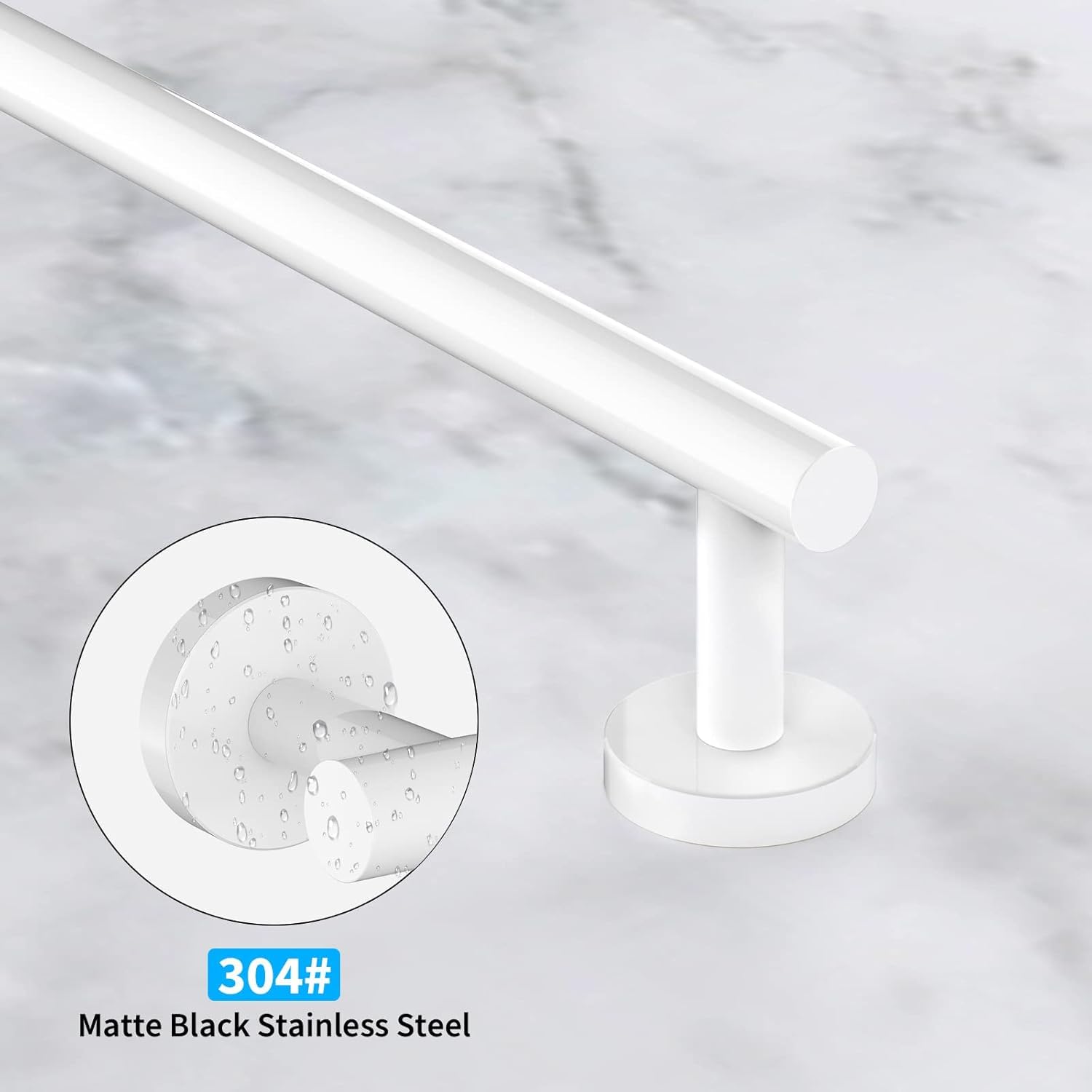 YUET Towel Rail 23CM Matte Black Hand Towel Holder Bar Bathroom Holders For Bathrooms Kitchen Dish Cloths Hanger 304 Stainless Steel RUSTPROOF Wall Mounted 9'' White - Image 4