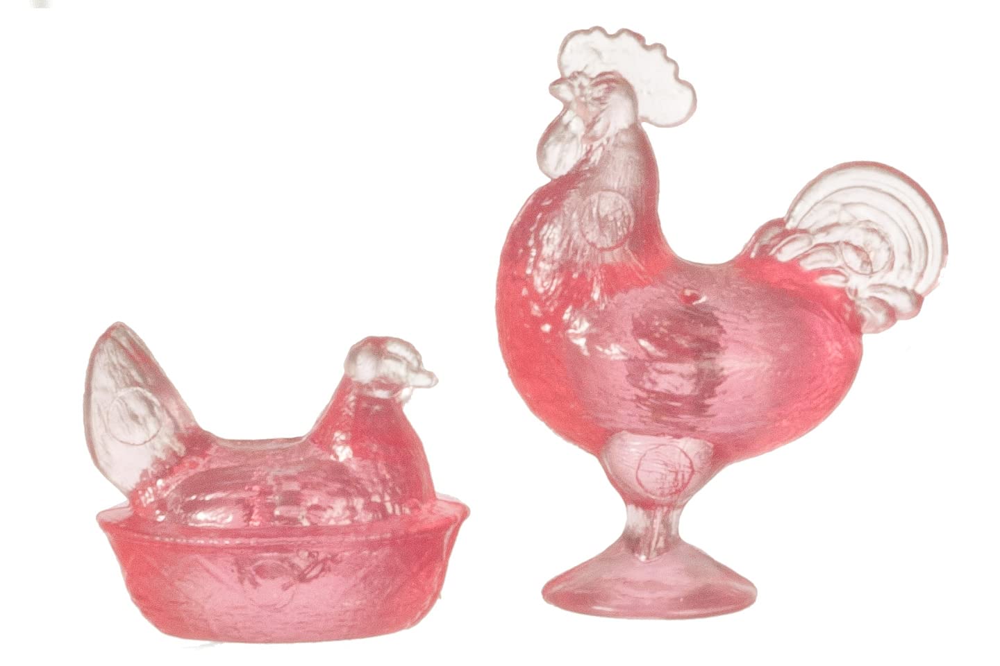 Dollhouse Miniature Rooster and Nesting Hen Pink