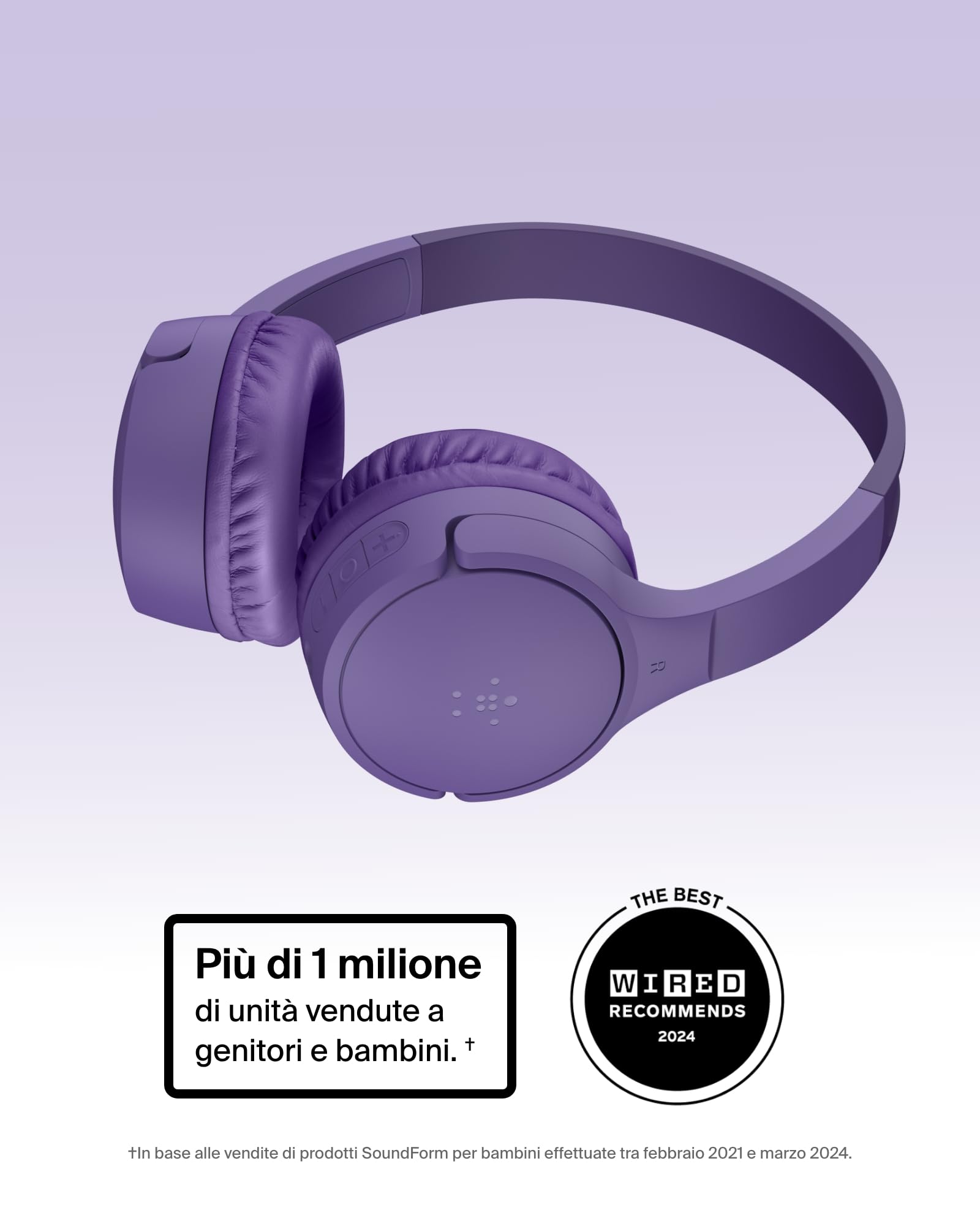 Belkin SoundForm - Mini cuffie wireless per bambini, con microfono integrato, 30 ore di riproduzione e divertenti adesivi, cuffie over-ear per apprendimento online, scuola, viaggi, iPhone, iPad,