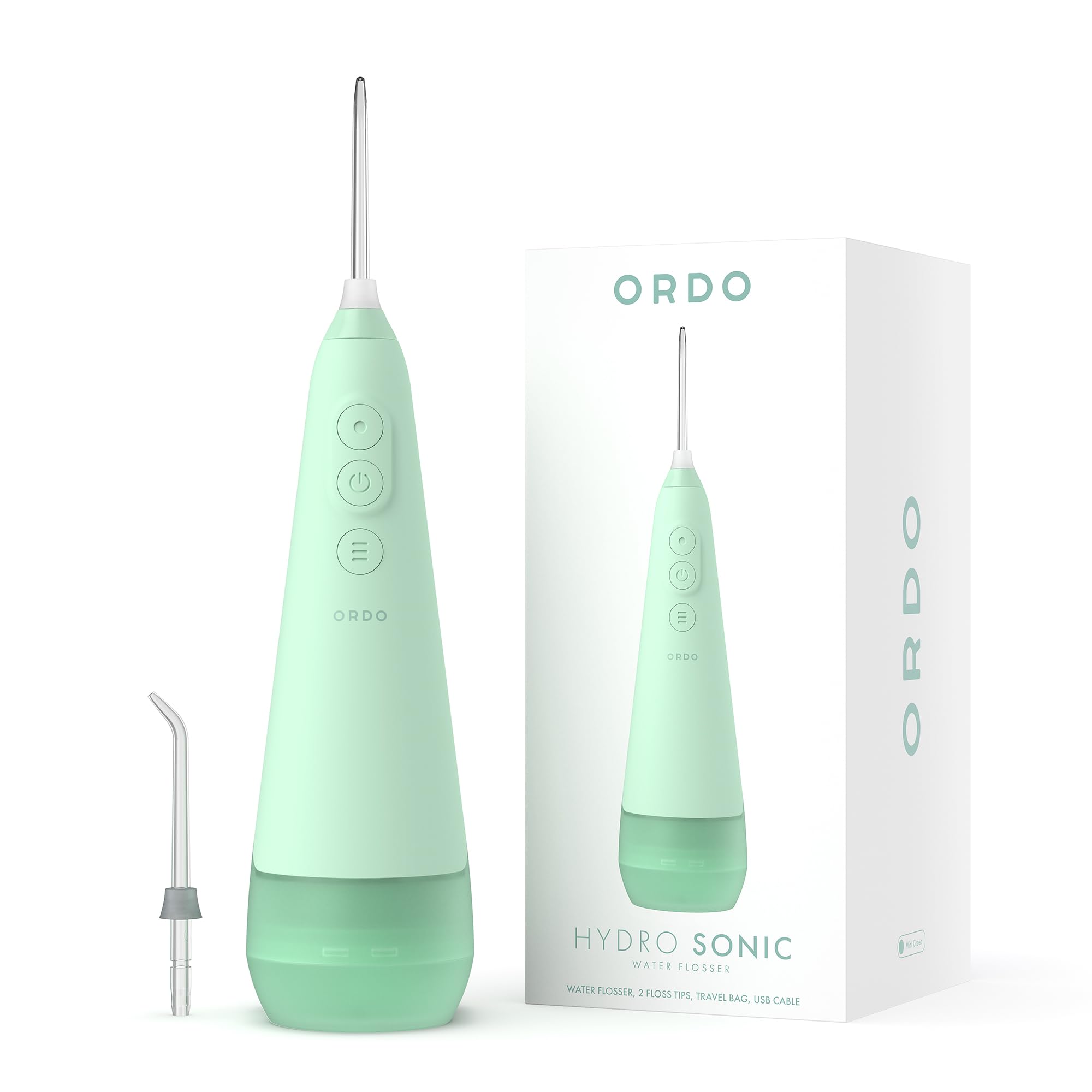 Ordo Irrigador bucal impermeable IPX7 inalámbrico, 3 ajustes de presión, portátil, recargable, eléctrico sónico, recomendado por profesionales dentales, verde menta