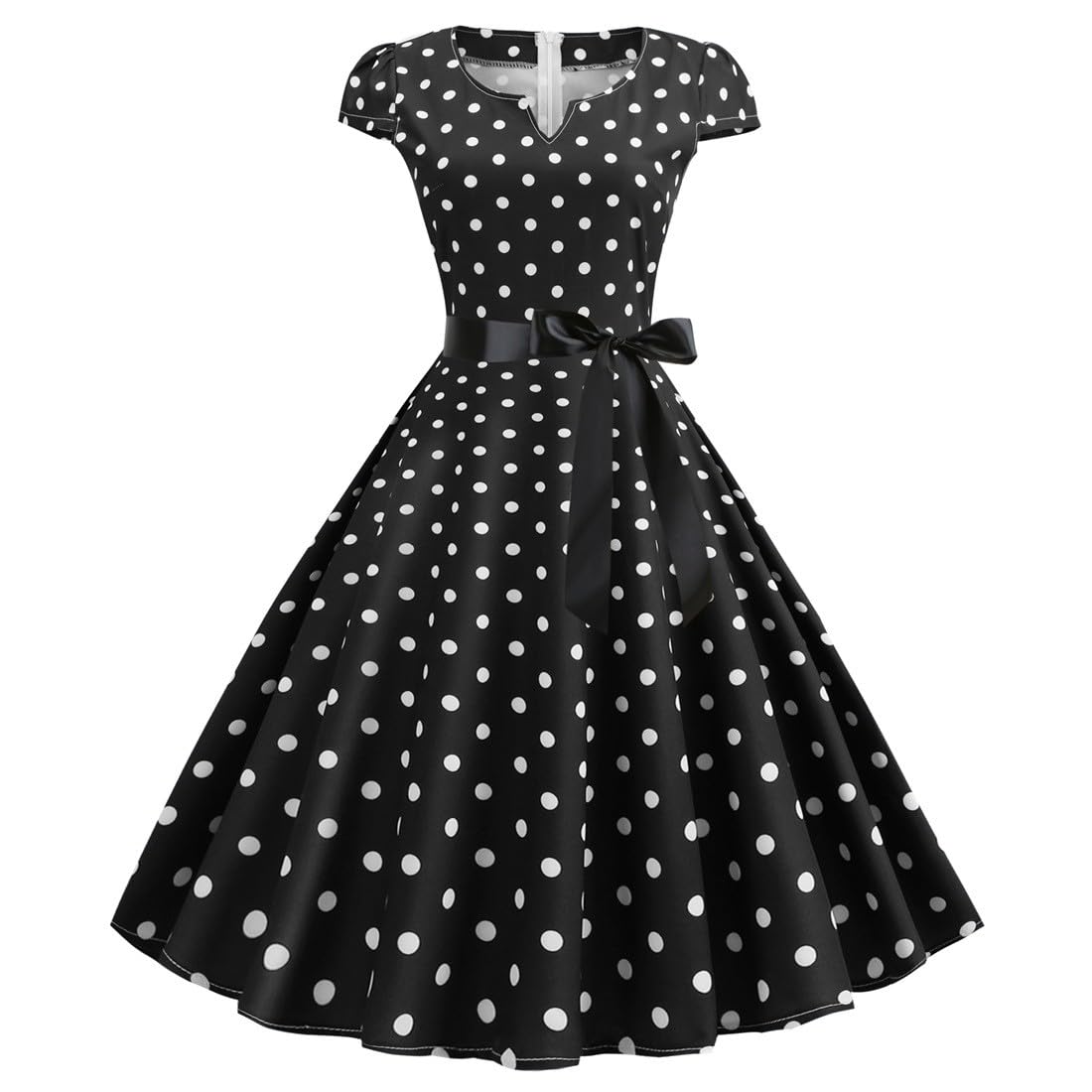 Rockabilly - Vestido de manga corta para mujer, de los años 50 y 60, con lunares, estilo coctail, vintage, swing a la moda, para bodas, festivos, hasta la rodilla, túnica, vestido de fiesta, vestido
