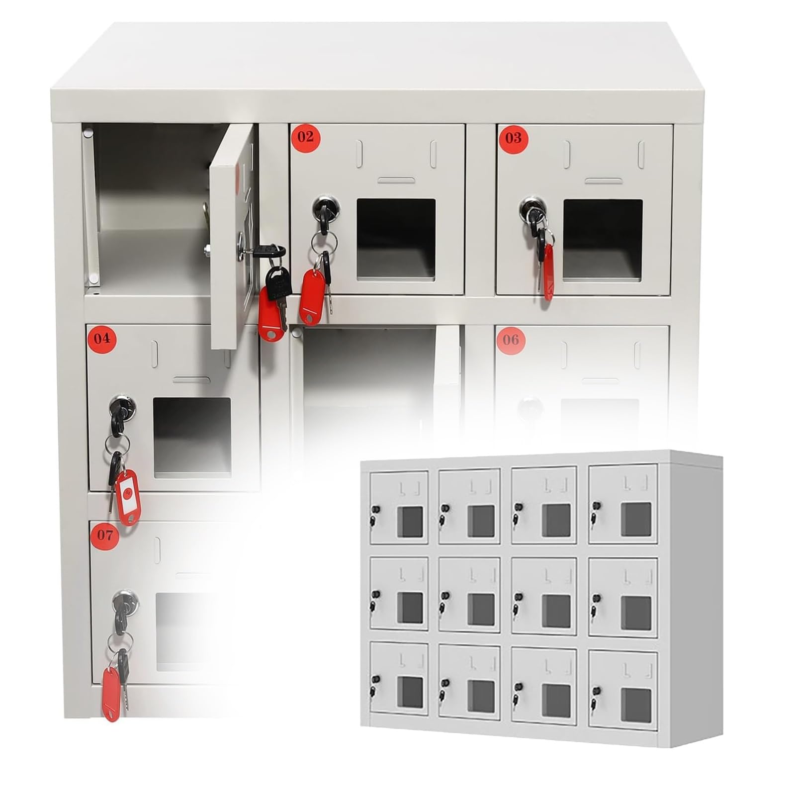 Armadietto per Telefoni Cellulari Armadietto Metallico Portacellulare, Armadietti Portacellulare Tascabili con Serratura e Chiave Individuali, Contenitore Portacellulare per Studenti(12 Slots)
