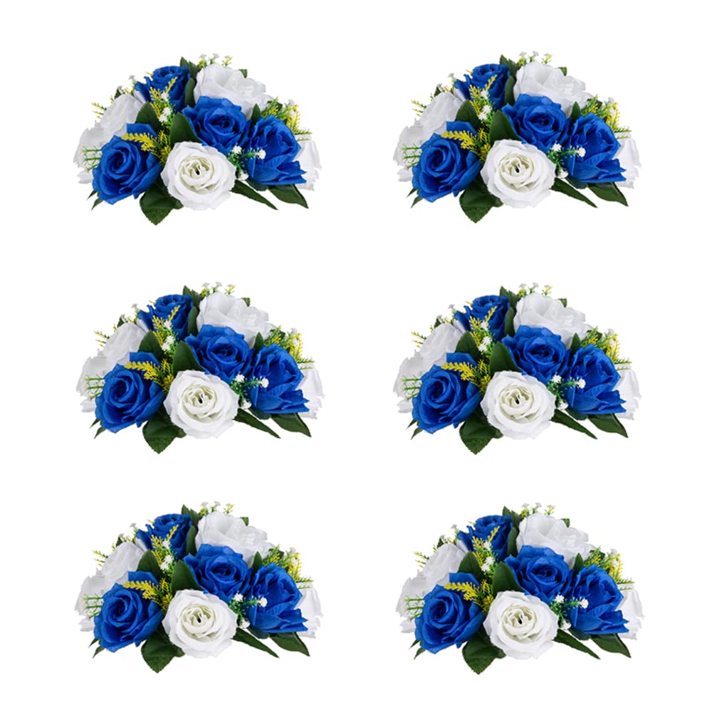 Flower Balls for Centrepieces - 6 Pcs Rose Balls Artificial Flowers Royal Blue White Fake Flower Ball Kissing Ball Floral Wedding Flowers Bouquets Arrangement for Christmas Halloween Party Home Decor