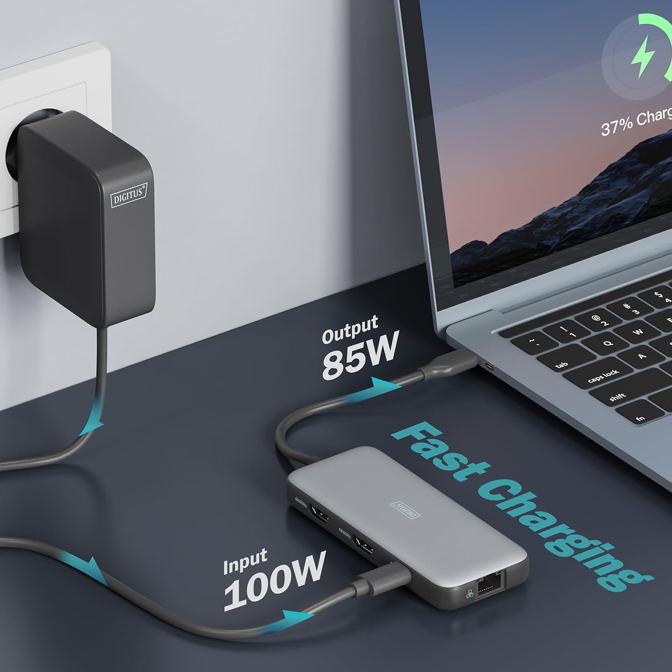 DIGITUS USB-C Docking Station – 8-Ports – 2X HDMI UltraHD 4k 60Hz | 2x USB-A 3.2 Gen2 – 1x USB-C 100W PD 3.0 – 1x RJ45 – Dual Kartenleser – Grau