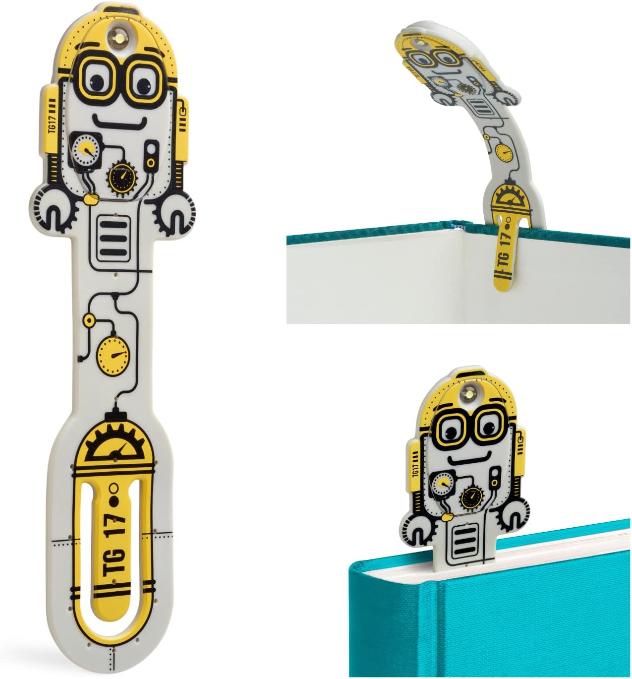 Flexilight Pal Reading Light | 2 in 1 Bookmark Book Light | LED Clip On Reading Lamp | Children and Adult Book Torch | Book Accessories | Gift for Readers, Book Lovers (Battery Operated, Robot Grey)