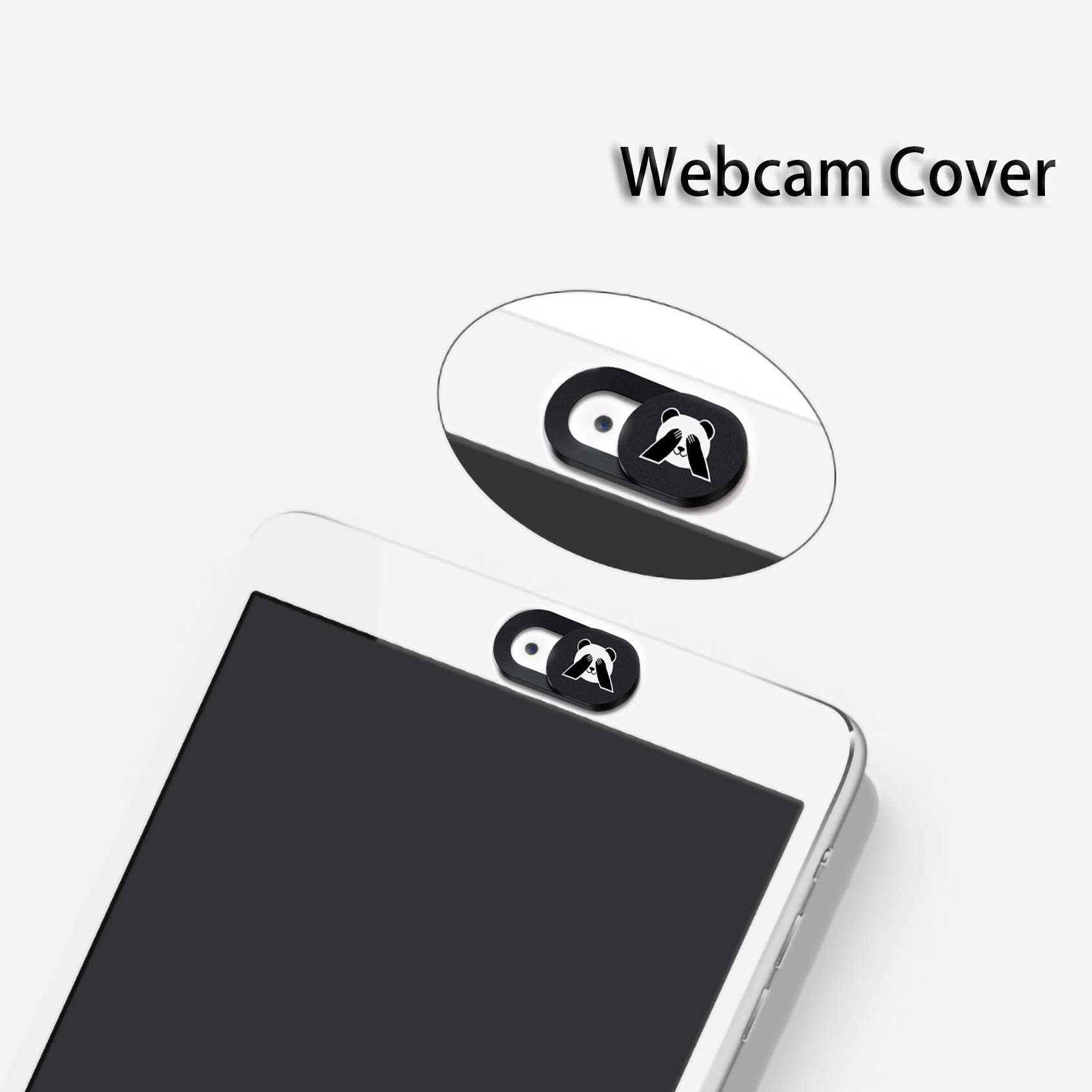 Caméra Webcam Couverture[8 Pièces], Webcam Cover, Cache Webcam, Motif Panda, Protection des données, pour Ordinateur Portable, Téléphone, Tablette, Protégez Votre Vie Privée(Noir)