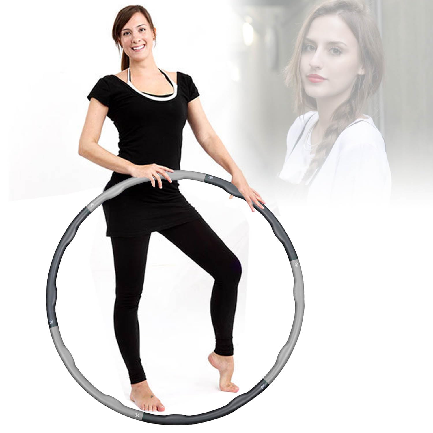 1,8kg Gewicht Hula Hoop Reifen Erwachsene Hullahub Reifen zum Abnehmen mit Wellendesign für fortgeschrittene 6 Teiliger und 100 cm Fitnessgerät für Zuhause Hoola Hoop Fitness