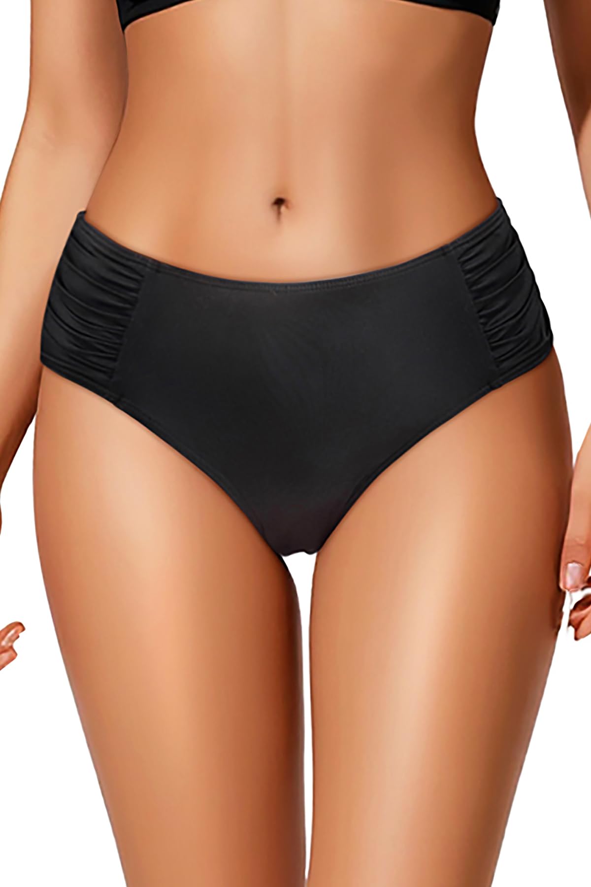 Tempt Me Women Bikini Bottoms Mid Waist Bathing Suit Swimsuit Ruched Swim Bottom