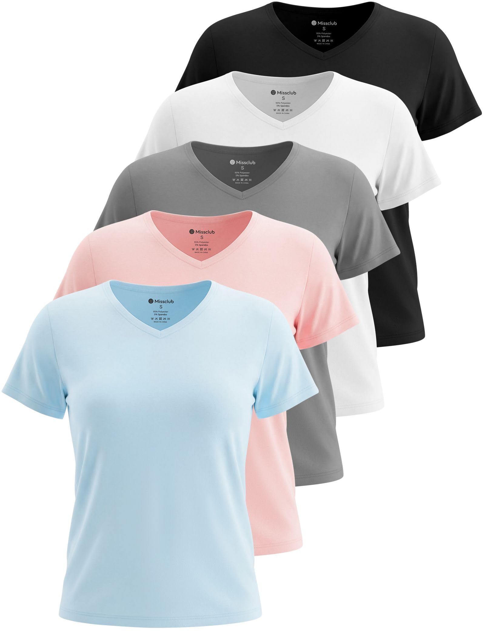 Workout Tops for Women 5 Pack UPF 50+ Quick Dry Short Sleeve V Neck Womens Athletic Tees Yoga T Shirts — view 12