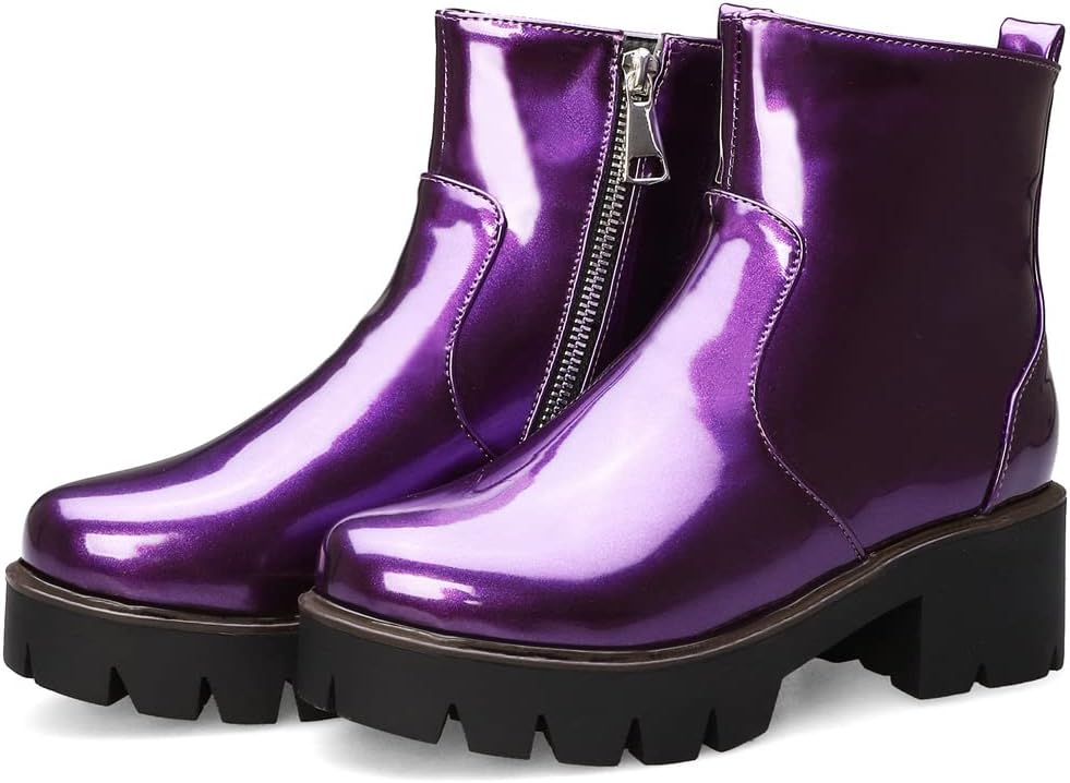 KUUTGG Women's Fashion Dressy Ankle Boots Patent Leather Round Toe Platform Zip Chunky Mid Heel Short Booties - Image 3