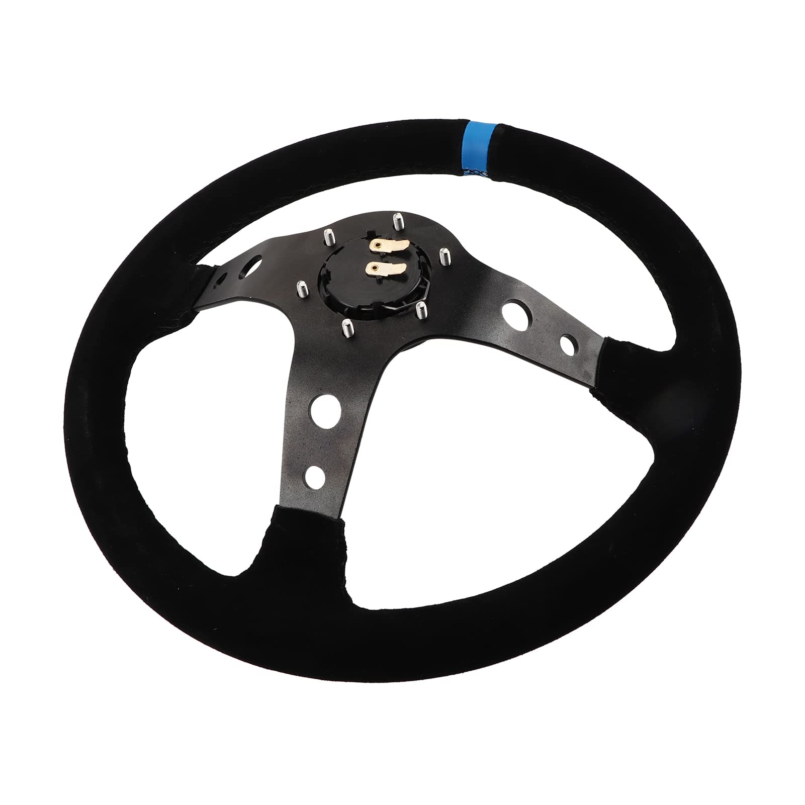 35 cm 14 pouces Volant de course pour voiture à 6 trous avec klaxon, jaune (Bleu)
