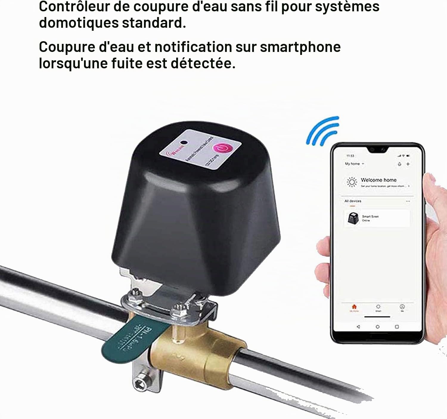 Valve d'eau/gaz compatible avec Alexa/Google Assistant, télécommande WiFi Valve de contrôle d'automatisation pour régulateur d'eau/gaz Manipulateur de valve à 4 points 1/2