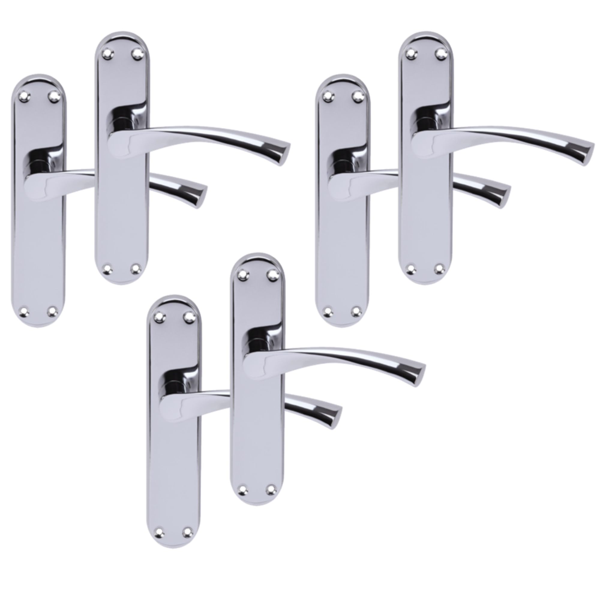 Hunta Polished Chrome Handlezone® 3 Pairs Lobo Lever Latch Door Handle Set On Long Backplate, For Internal Doors