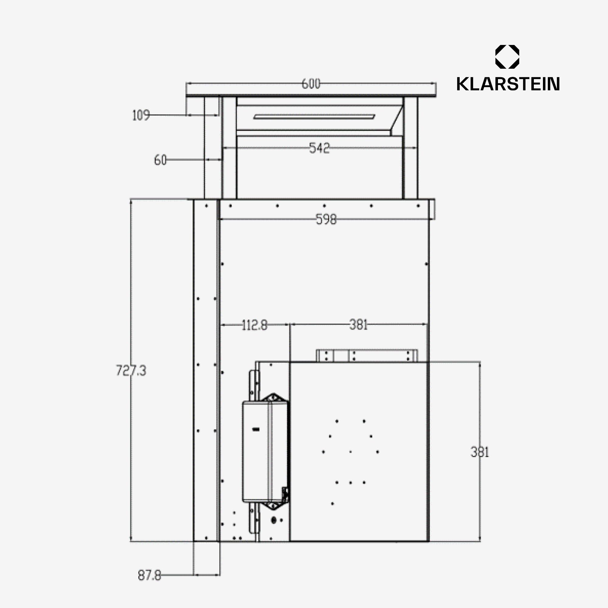 Hotte aspiration descendante Klarstein 60 cm, hotte aspirante escamotable évacuation/air recyclé pour la cuisine, aspirante silencieuse sans tuyau, débit d'air 713