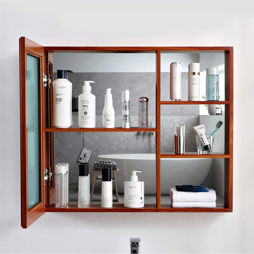 Spiegelschränke Space Aluminium Badezimmer-Kosmetikspiegel mit Aufbewahrungsregal Wandmontierter Aufbewahrungsschrank (Farbe: Braun, Größe: 68 x 80 cm)