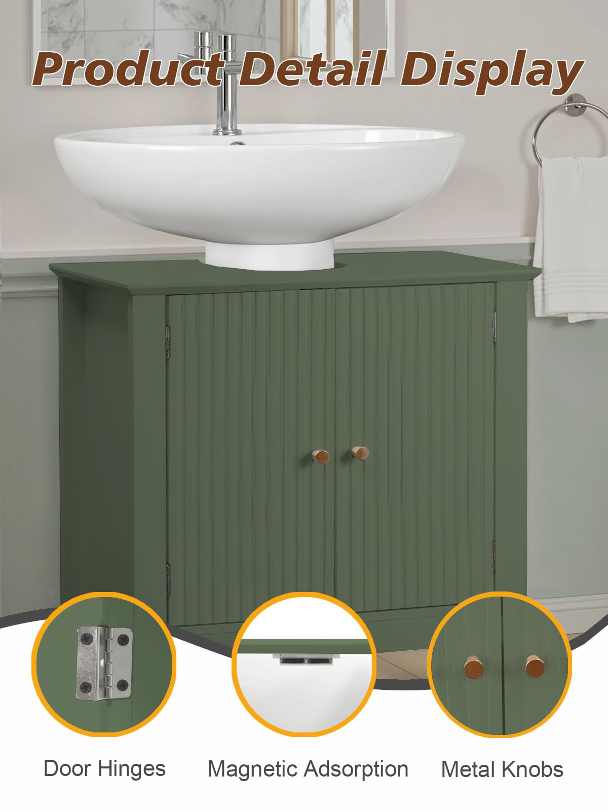 EOSVALO Waschbeckenunterschrank, Modernes und Waschbecken mit Unterschrank U-förmiges Design Badezimmerschrank69 x 35 x 16cm; 2 Türen und EIN Fach; Geeignet für Badezimmer Grün